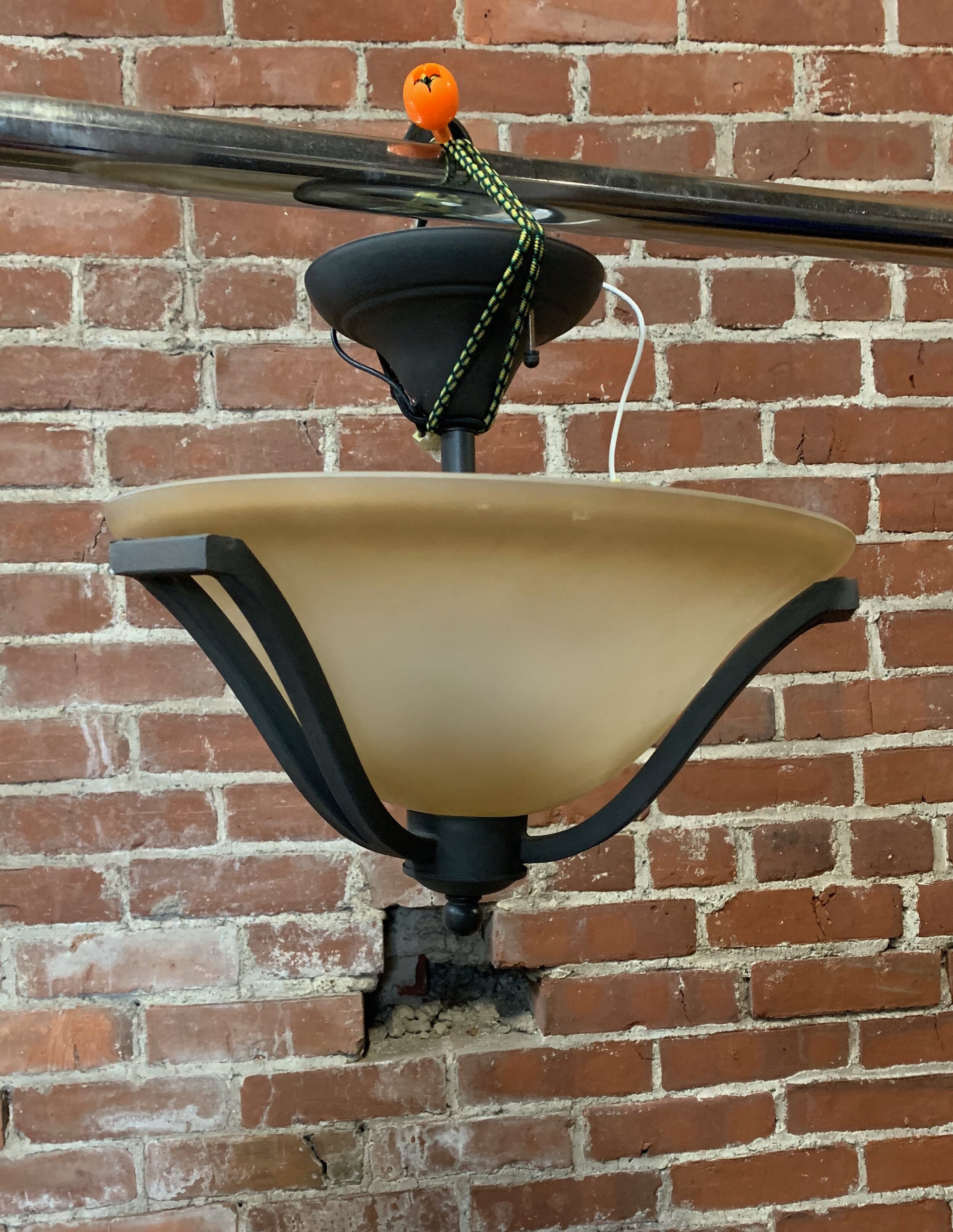 Rustic Iron Semi-Flush Mount with Antique Ivory Glass Shade NH21
