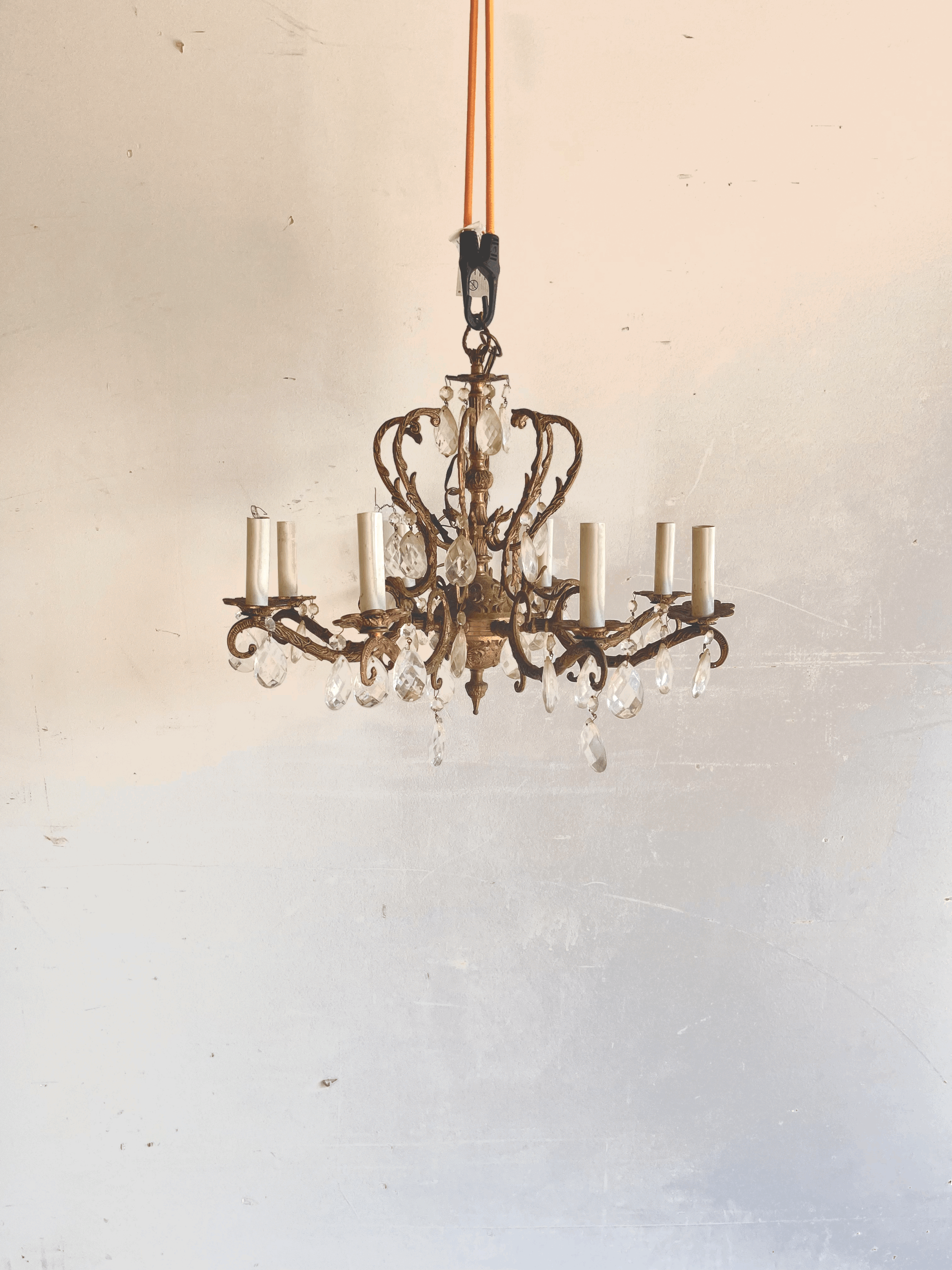 Vintage Spanish Solid Brass and Crystal Prism 8 Arm 8 Light Z999