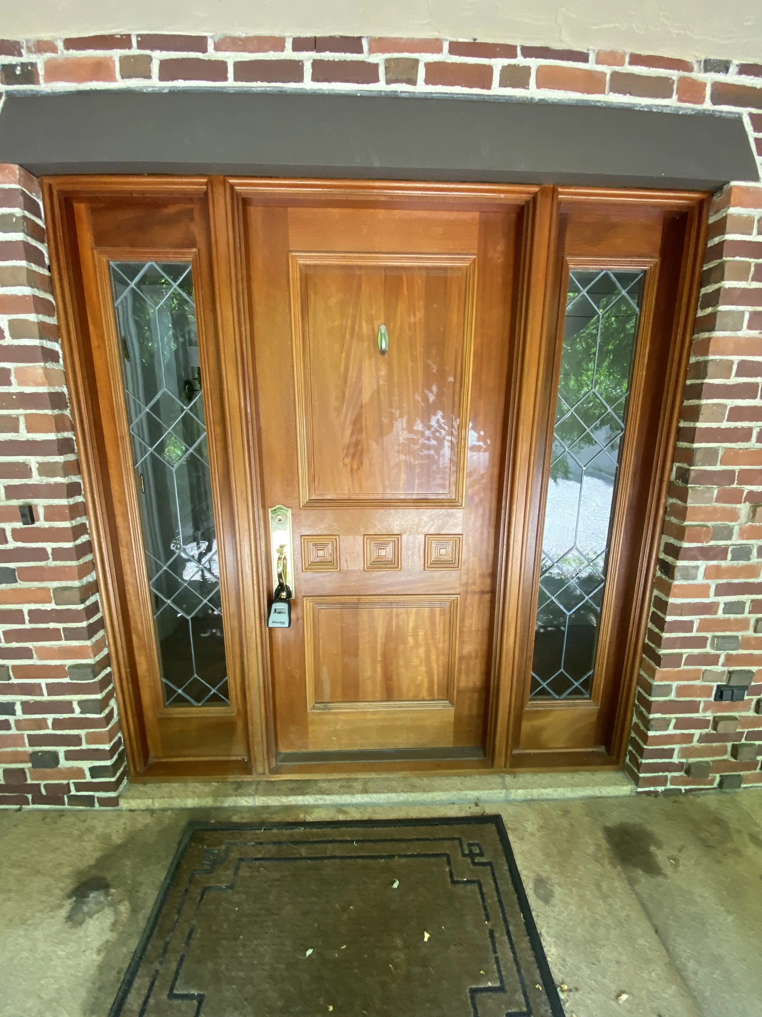 Mahogany Front Entry Door with leaded glass sidelights - W552