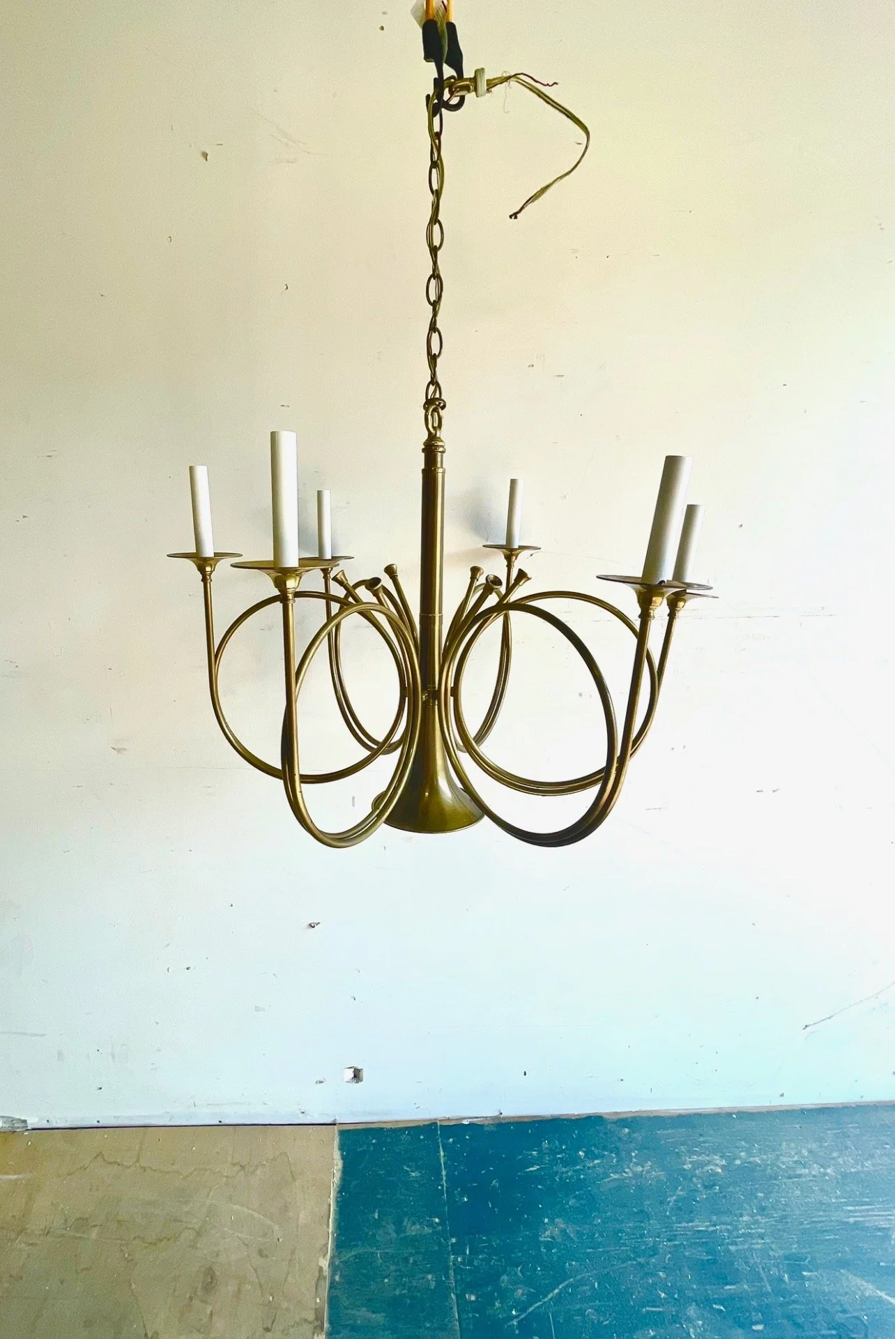 6 Arm Brass Hunting Horn Chandelier by Frederick Cooper B Z999