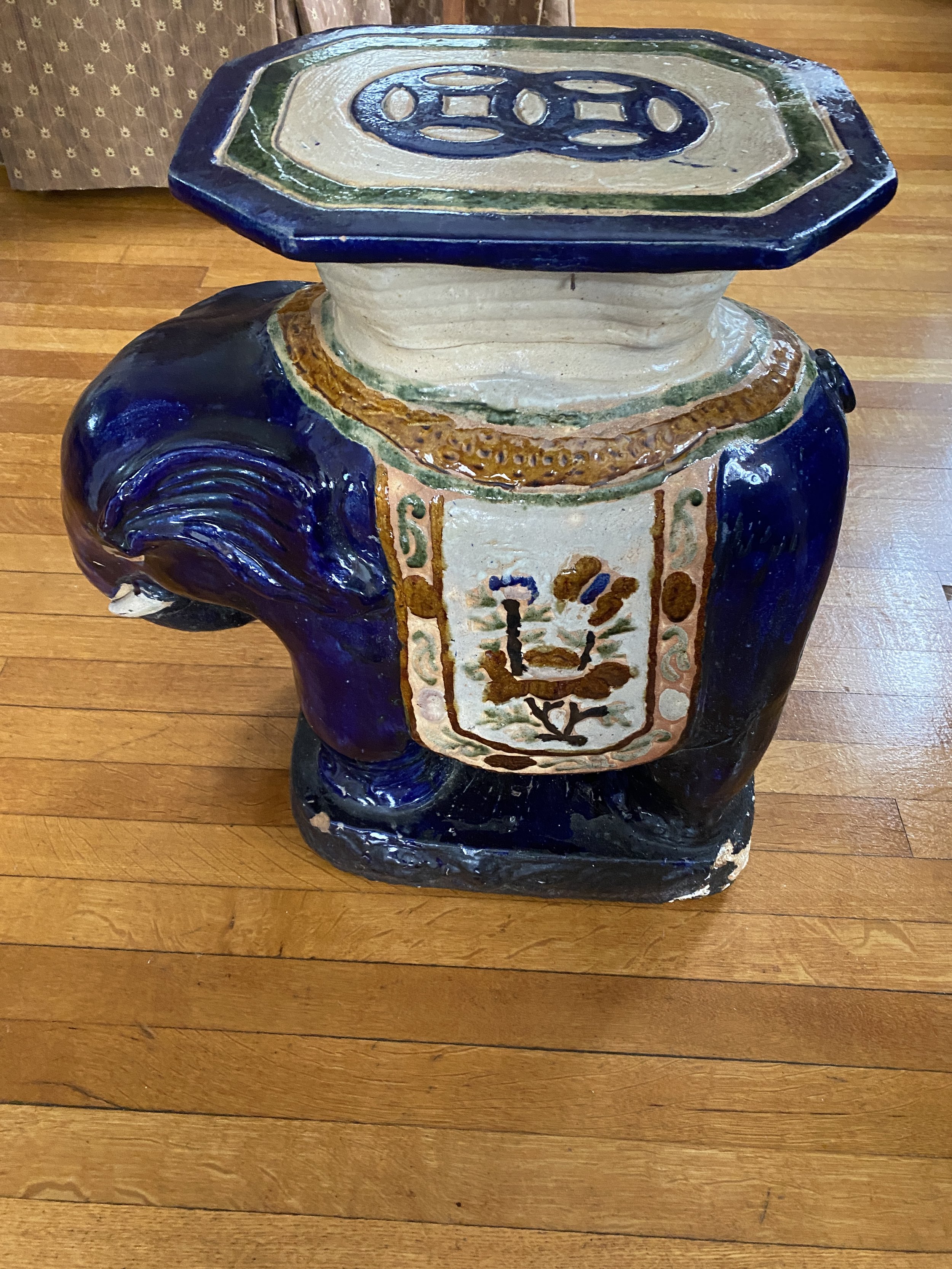 Large Ceramic Elephant Cobalt Blue Plant Stand / Side Table Z999