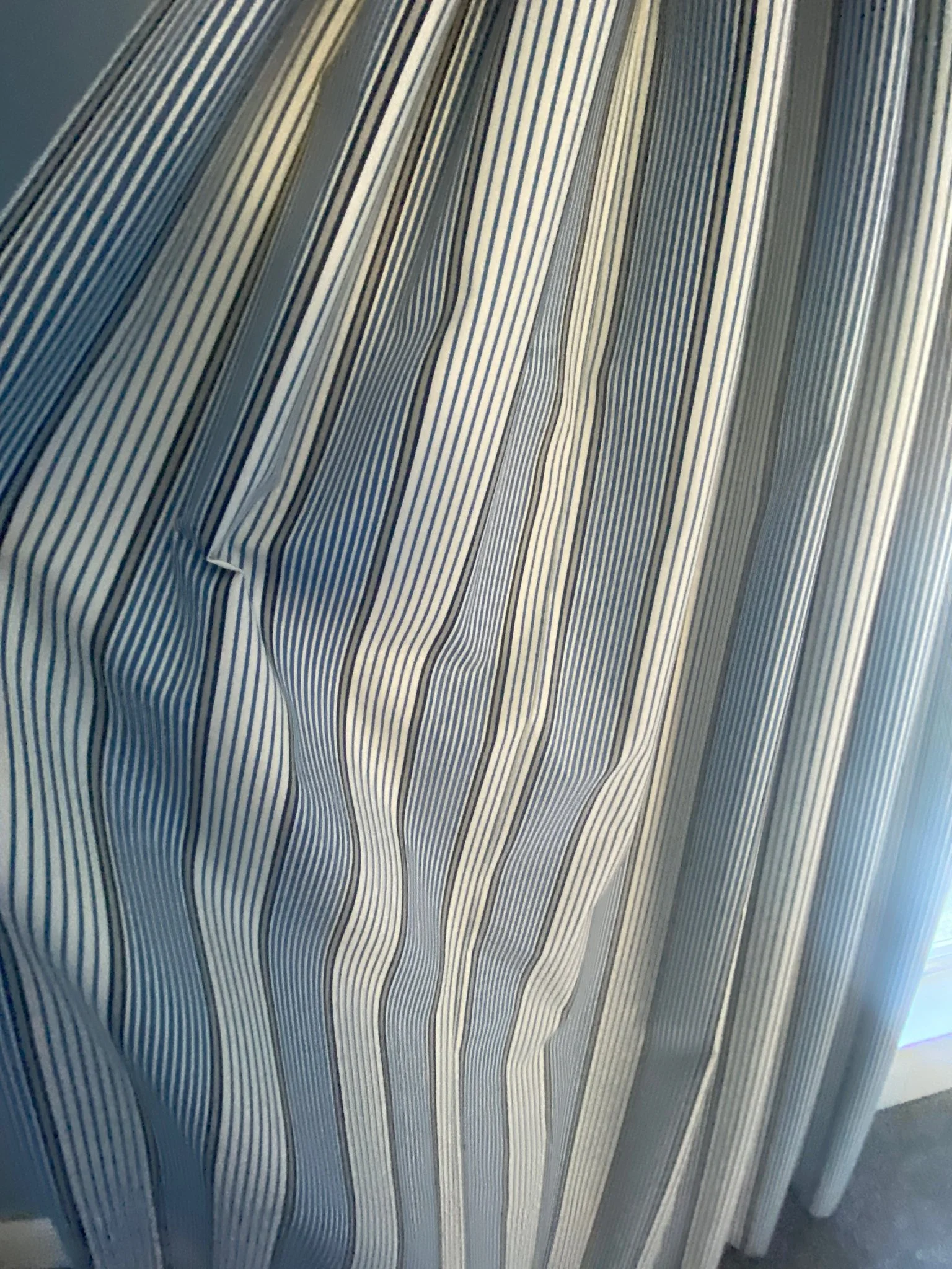 Blue Multi-striped, double lined drapes  D143