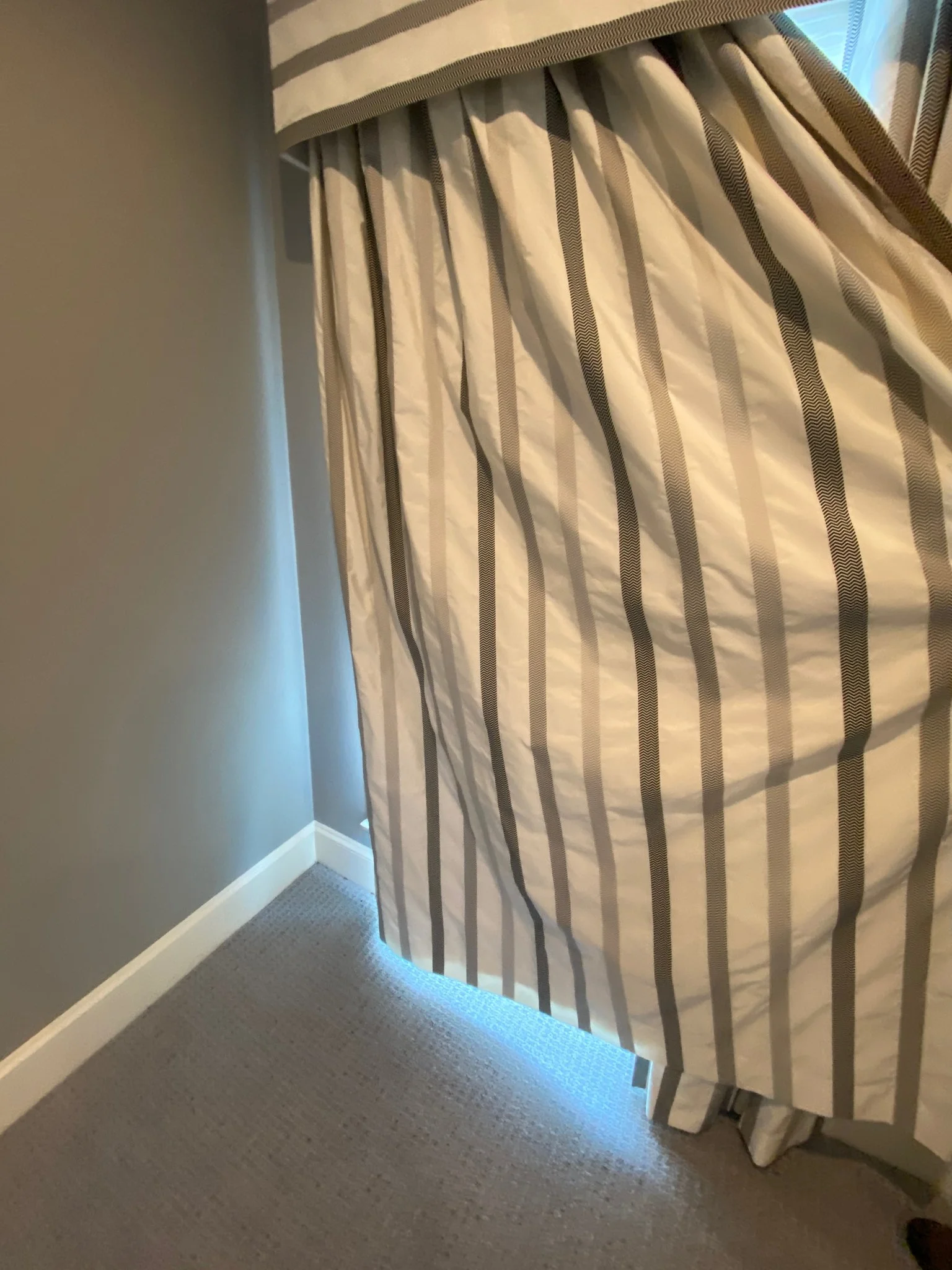 Grey multi-striped, double lined drapery D143