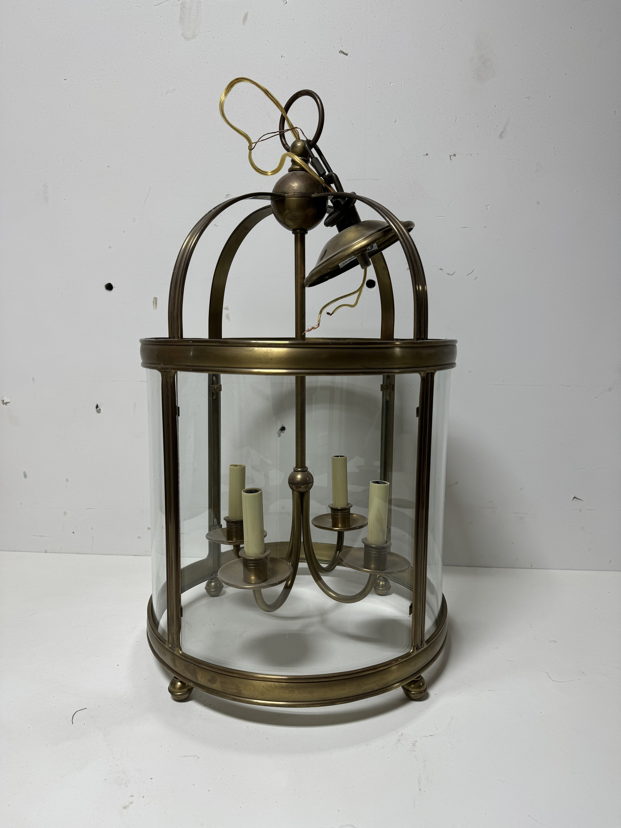 Visual Comfort Edwardian Small Clear Glass Pendant Lantern with Arch Top in Antique Brass W515