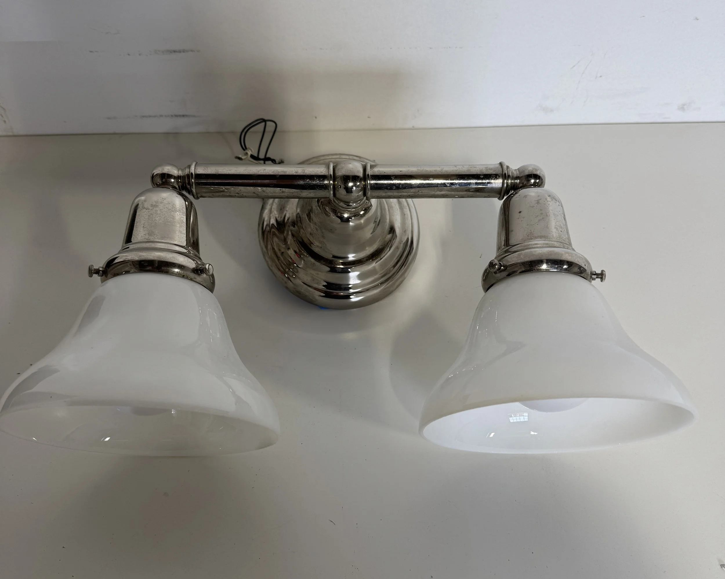 Brass Light Gallery Nickel  Wall Sconce with Milk Glass W535