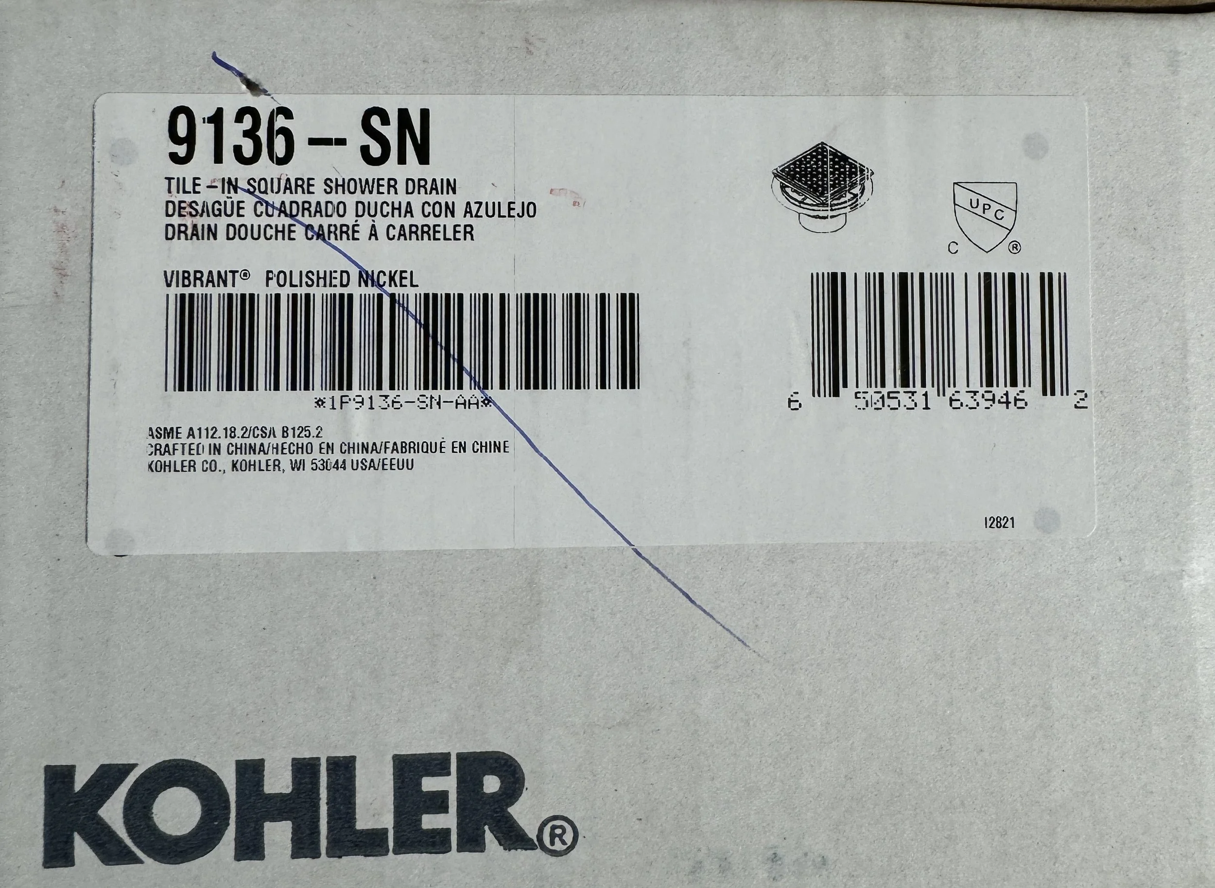 Kohler Clearflo Polished Nickel Square Design Tile-In Shower Drain S001