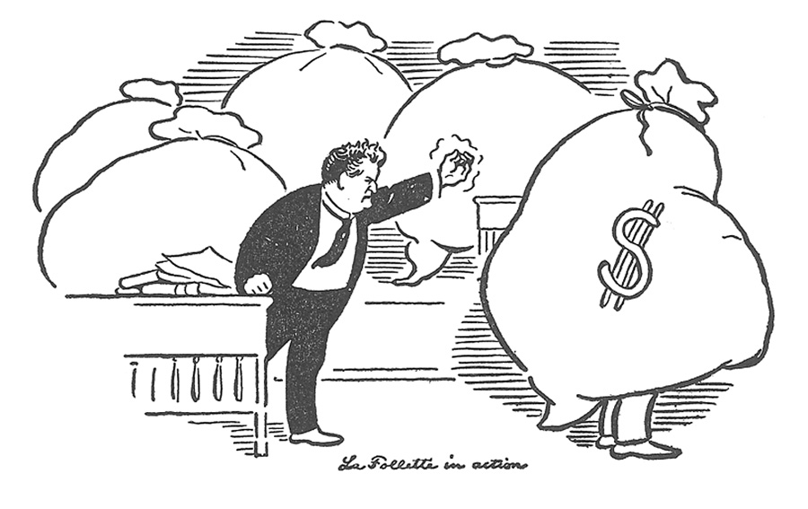 Progressive Wisconsin Senator Robert La Follette attacking the trusts and political corruption. 