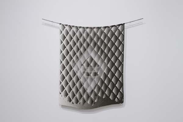Slunk Digital Print on Velvet, Fiber-etching, Glass, Custom Aluminum Hardware, 3'11" x 5' 