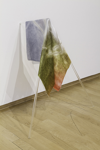Field Enfolded and Propped Glass, Digital Print on Satin, Fiber-etching, 27" x 13" x 25"