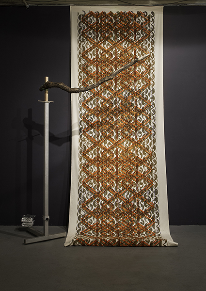 Visibility Tableaux Aluminum Stand, Branch, Tile, Aluminum Tape, Hand-Printed Yardage, Collaboration