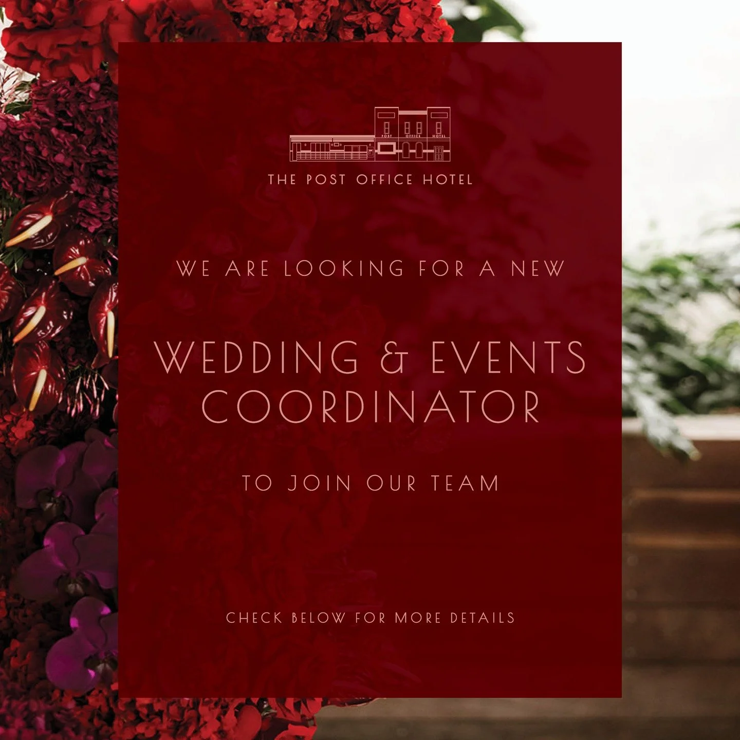 We&rsquo;re on the hunt for a full-time Wedding &amp; Events Coordinator to join the team!

If you (or someone you know) love weddings, thrive in a fast-paced environment and enjoy bringing events to life, we&rsquo;d love to hear from you.

For more 