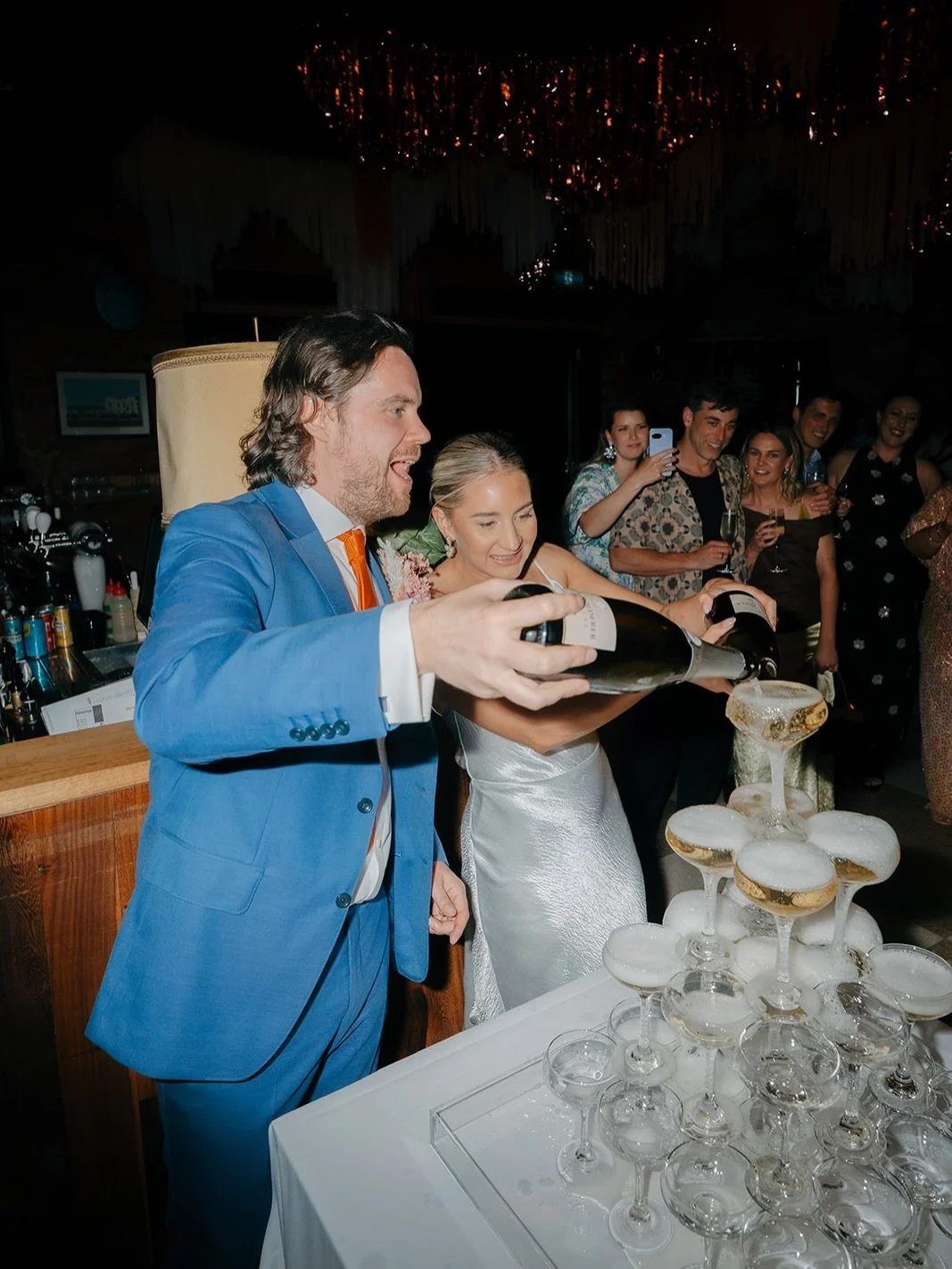 A champagne tower is EXACTLY the way we like to get the party started 🍾 

Hannah &amp; Jonathan 🥂 

DJ: @littlewolfentertainment 
Photographer &amp; Videographer: @allmywednesdays 
Decor: @banginhangins