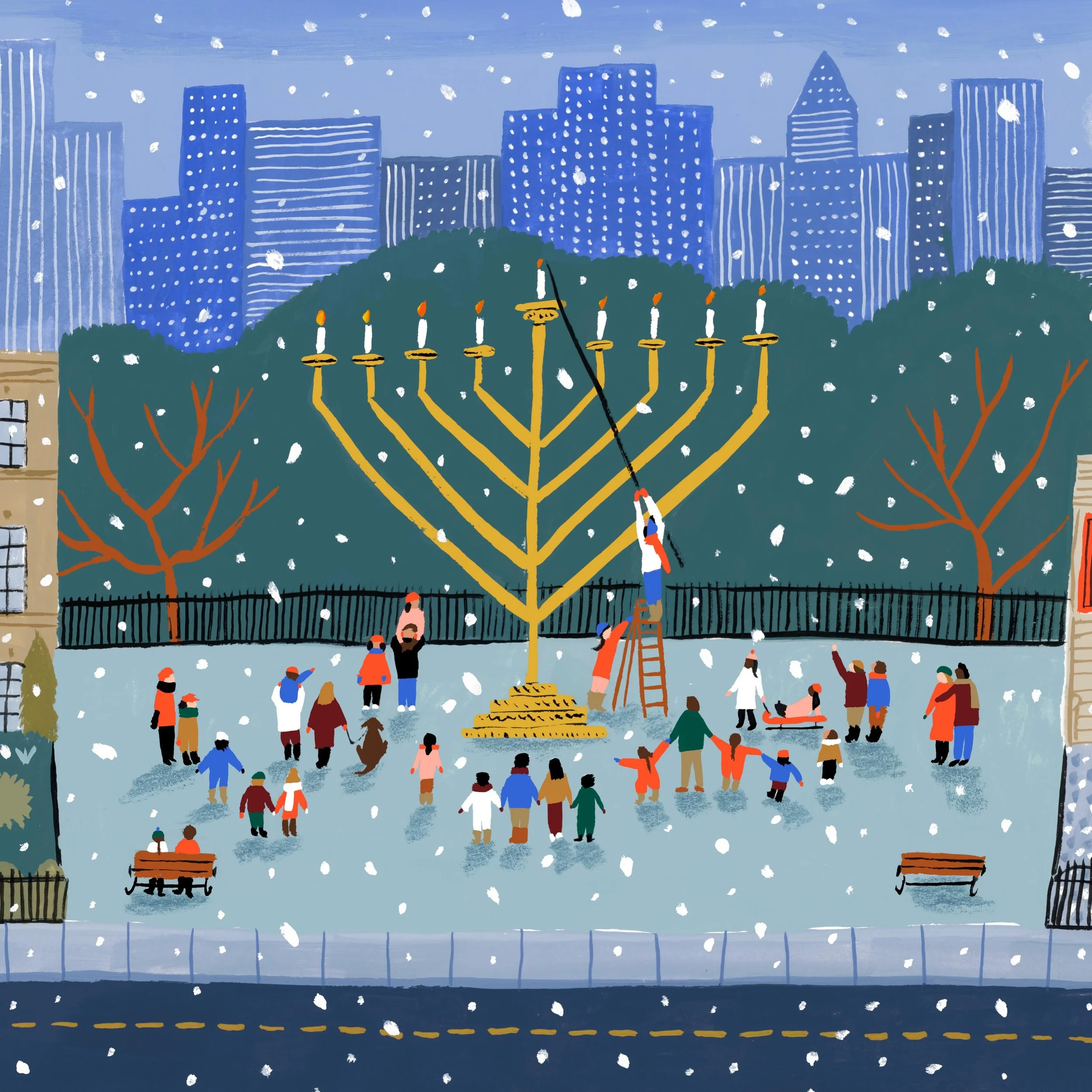Another pillow that I illustrated for @westelm that just launched. Loved working on this adorable Menorah lighting scene!