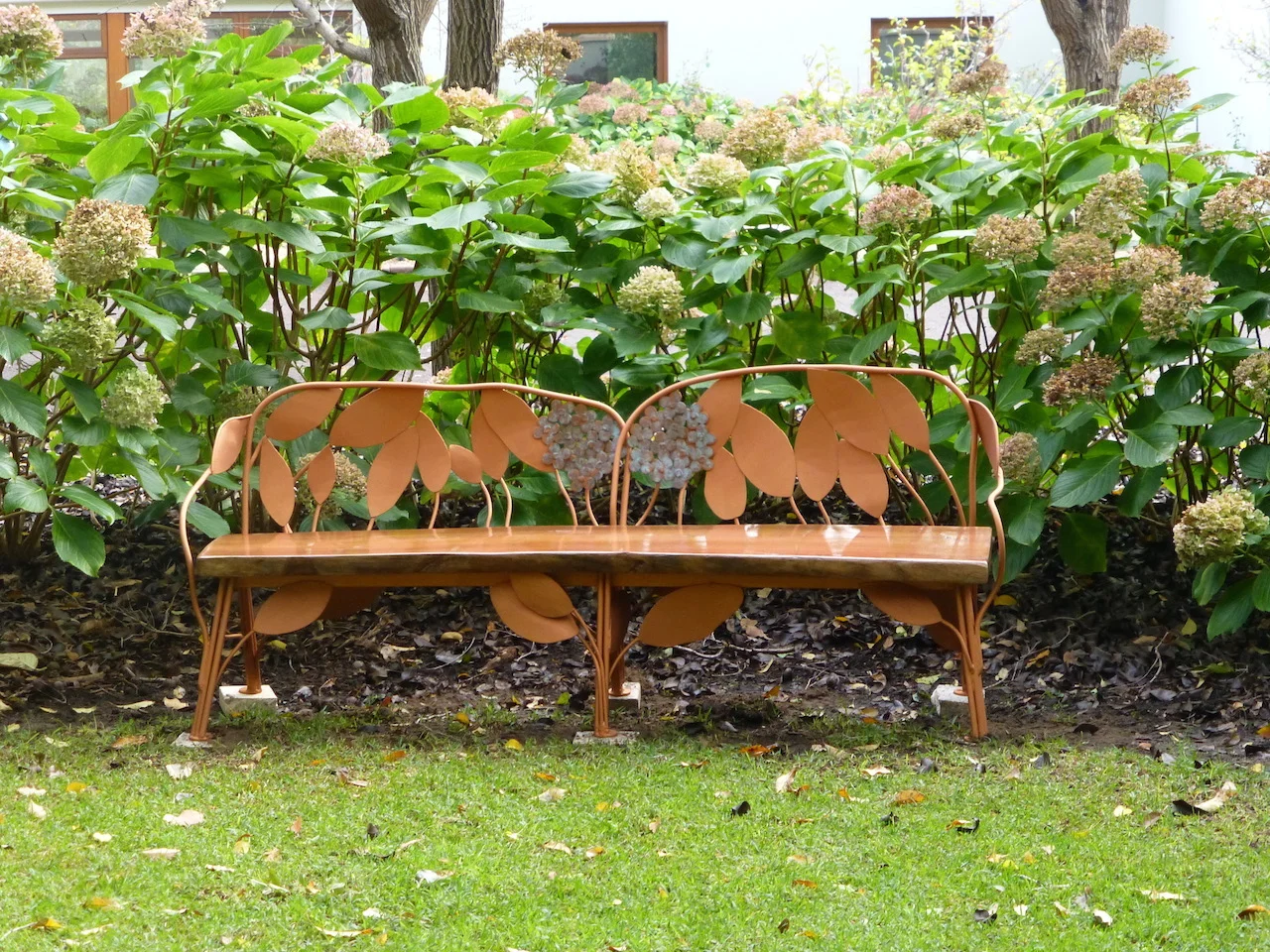  Secret Garden Bench, Jarrah and Steel with Copper finish 