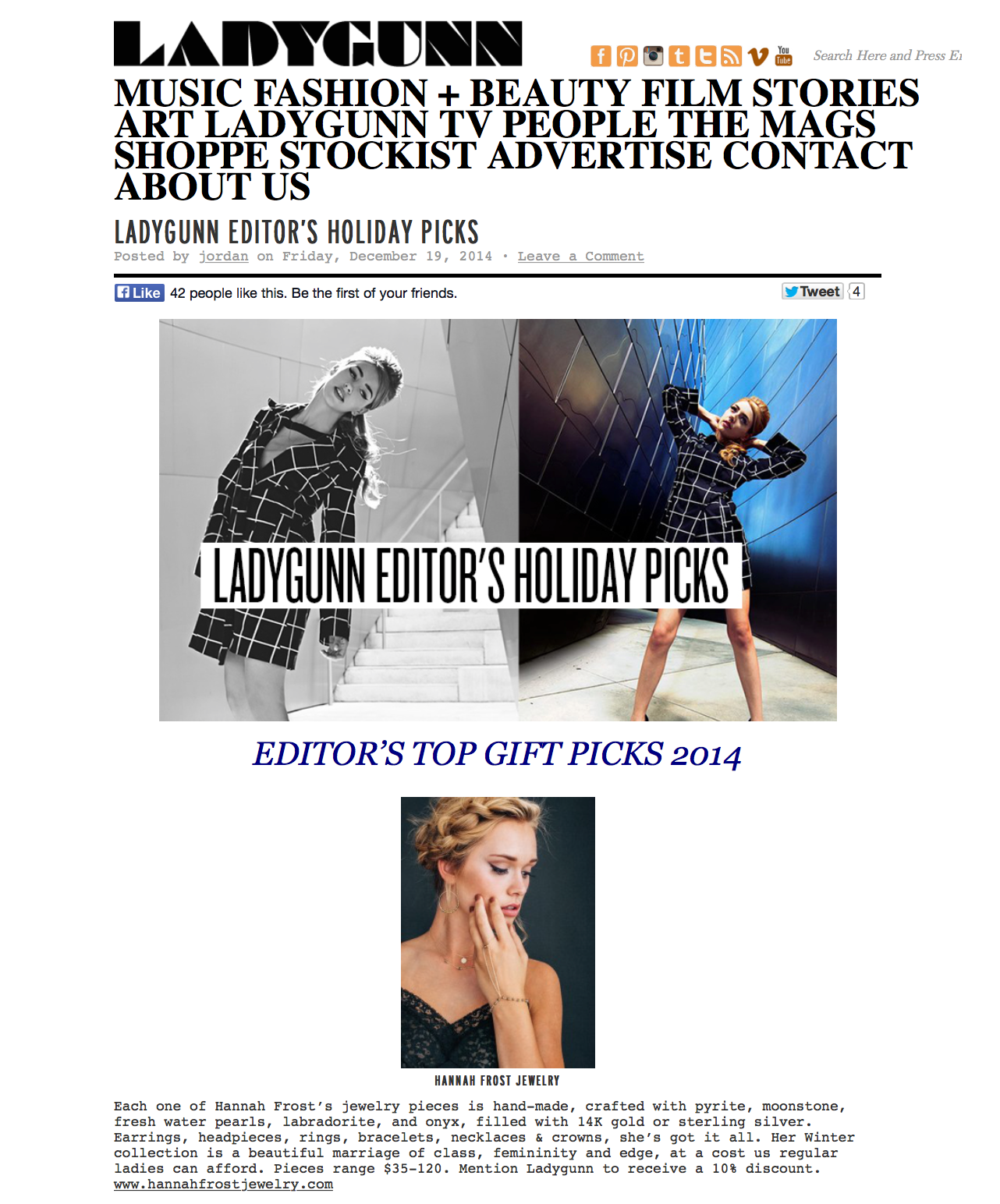 Featured on LADYGUNN Magazine Editor's 2014 Holiday Picks