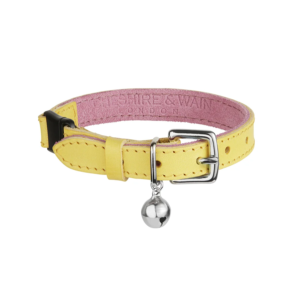 Designer Luxury Cat Collar Cheshire and Wain Lemon Yellow Leather.jpg