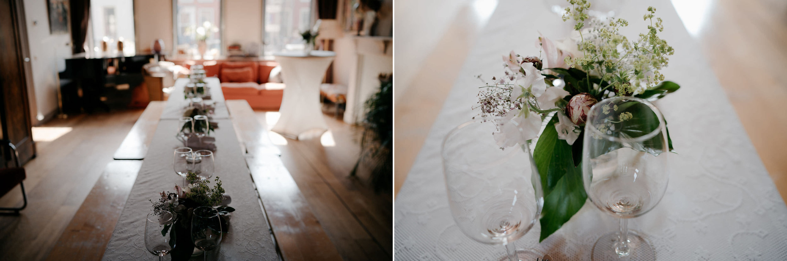 bruiloft receptie detail bloemen diner fotografie mark hadden 