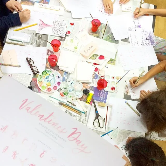 These kiddos are going to steal my job someday. Valentine's Day brush calligraphy class here in Singapore #calligraphy #brushcalligraphy #calligraphytutorial #teencalligraphy #watercolor #watercolorcalligraphy