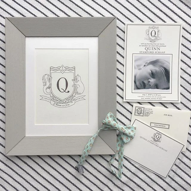 When your baby is born and he needs his own crest + personal stationery #babybowties #littlegentleman #personalstationery #crest #customcrest #birthannouncement