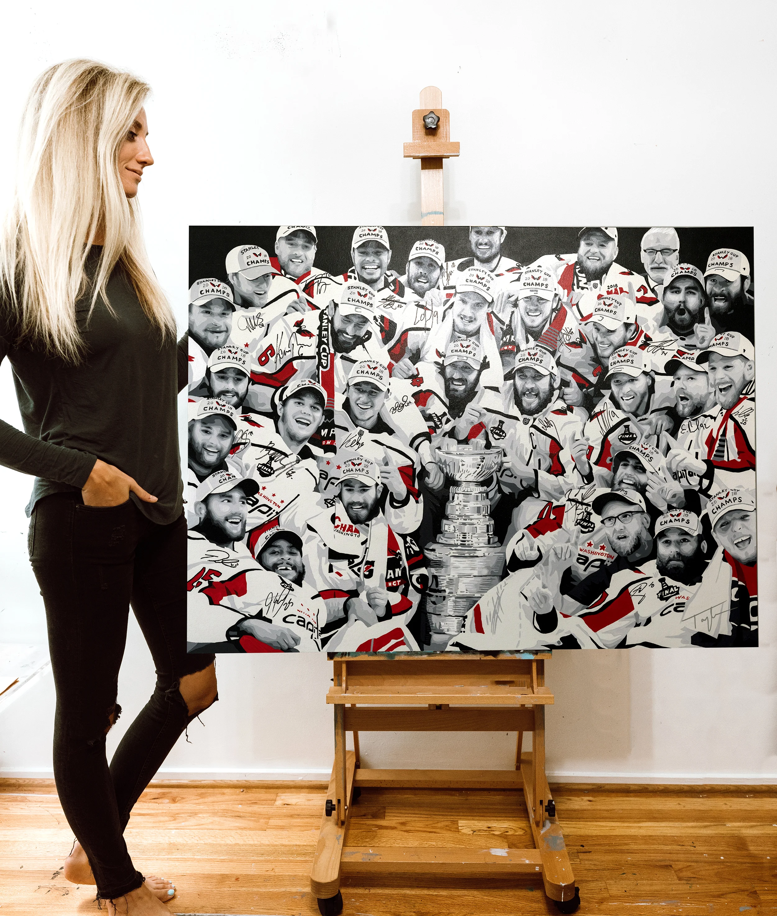 Team painting of the 2018 Stanley Cup Champions, the Washington Capitals, by Taylor Kampa Olson