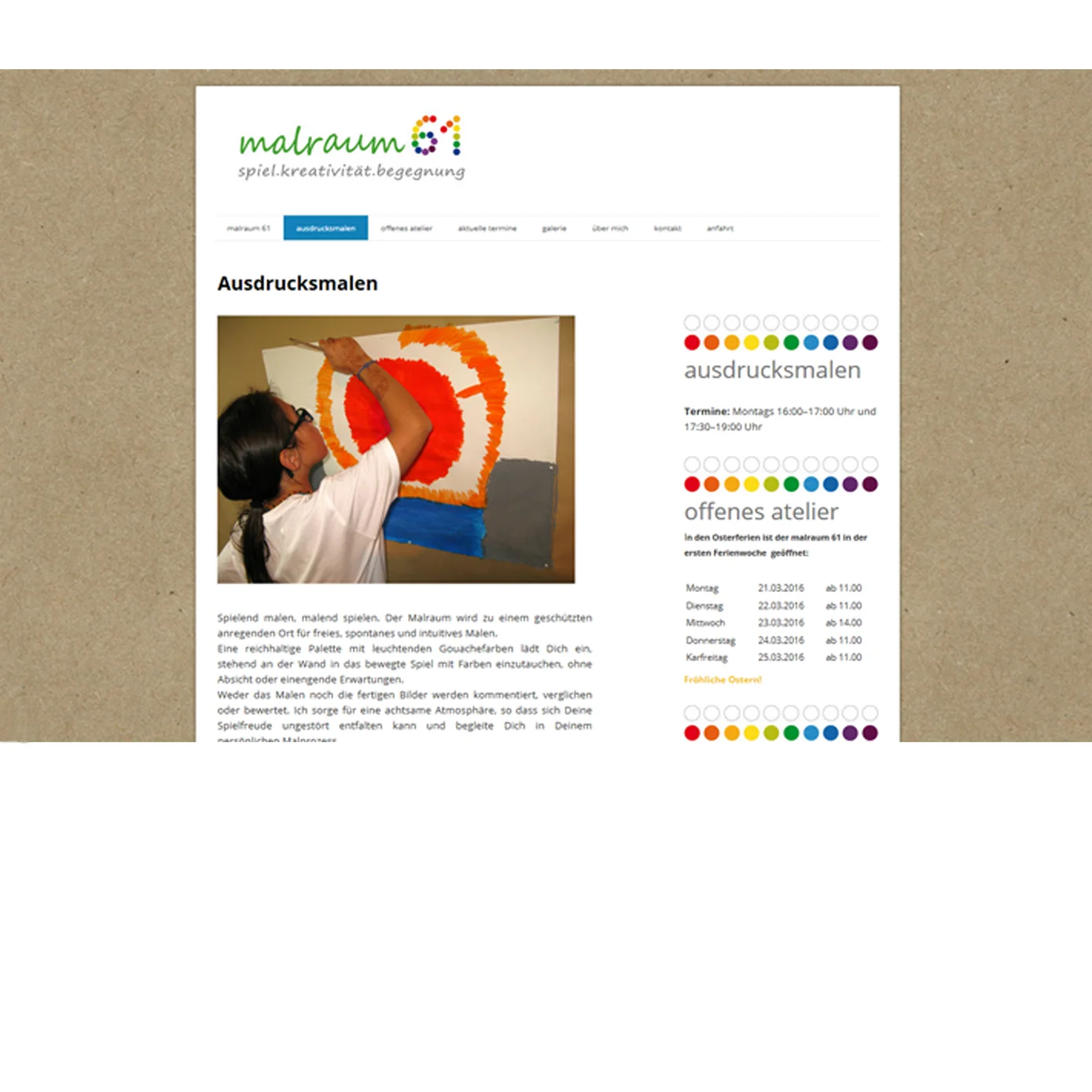 malraum 61: Gestaltung der Webseite