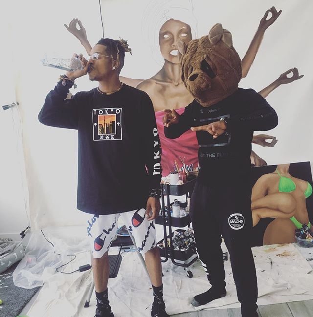 Of Gods,Art,And Bears 🐻 #thebearnecessities #lrd #ra #merc #majah #maschinelife #majahlife #lrds #losangeles #westhollywood #art #canvaspainting #photoshoot #apparel #champion #stussy #maschinelifeclothing #drinkmorewater #allblackeverything #legend