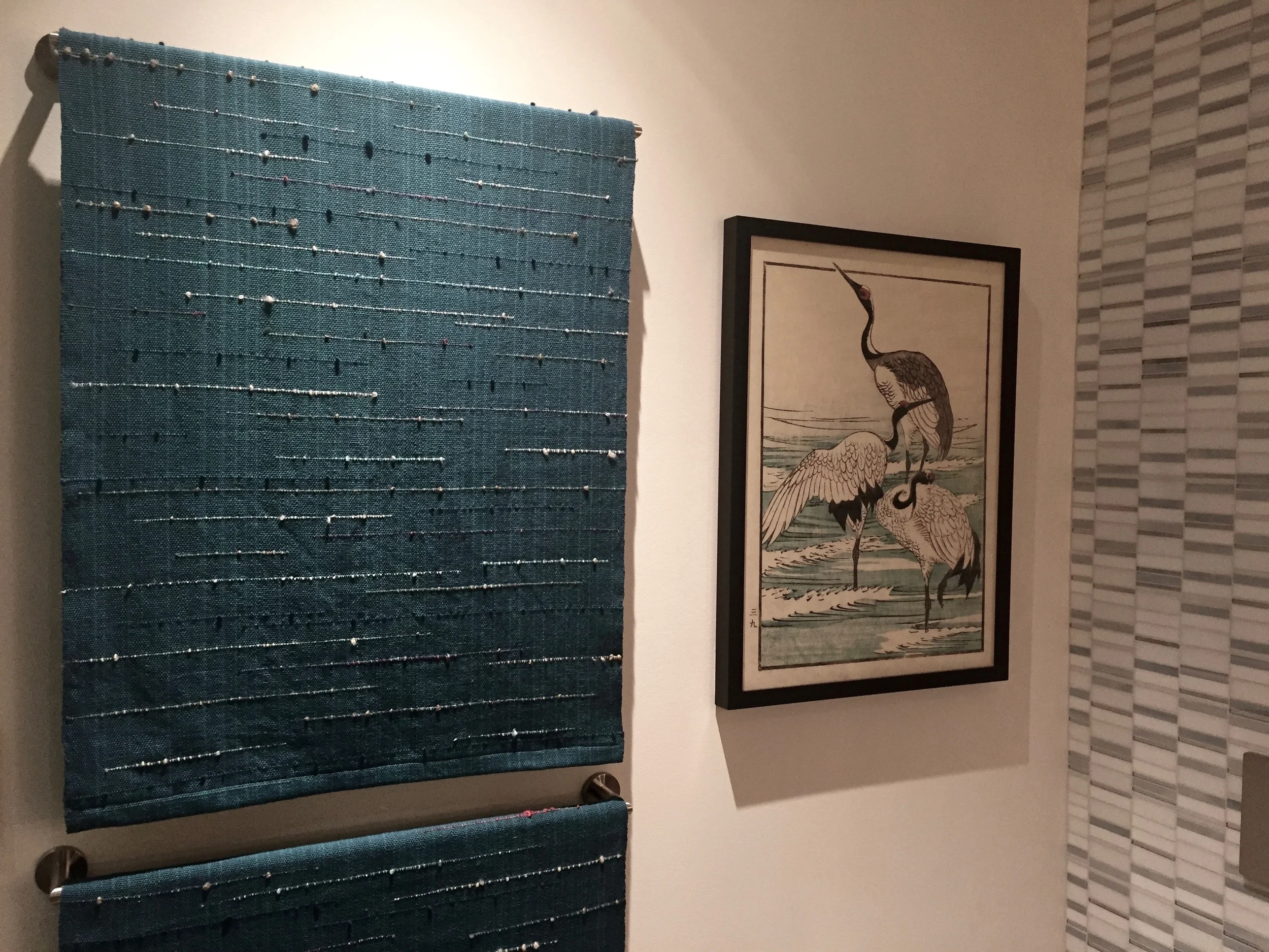 Linen, cotton and silk wall hangings installed