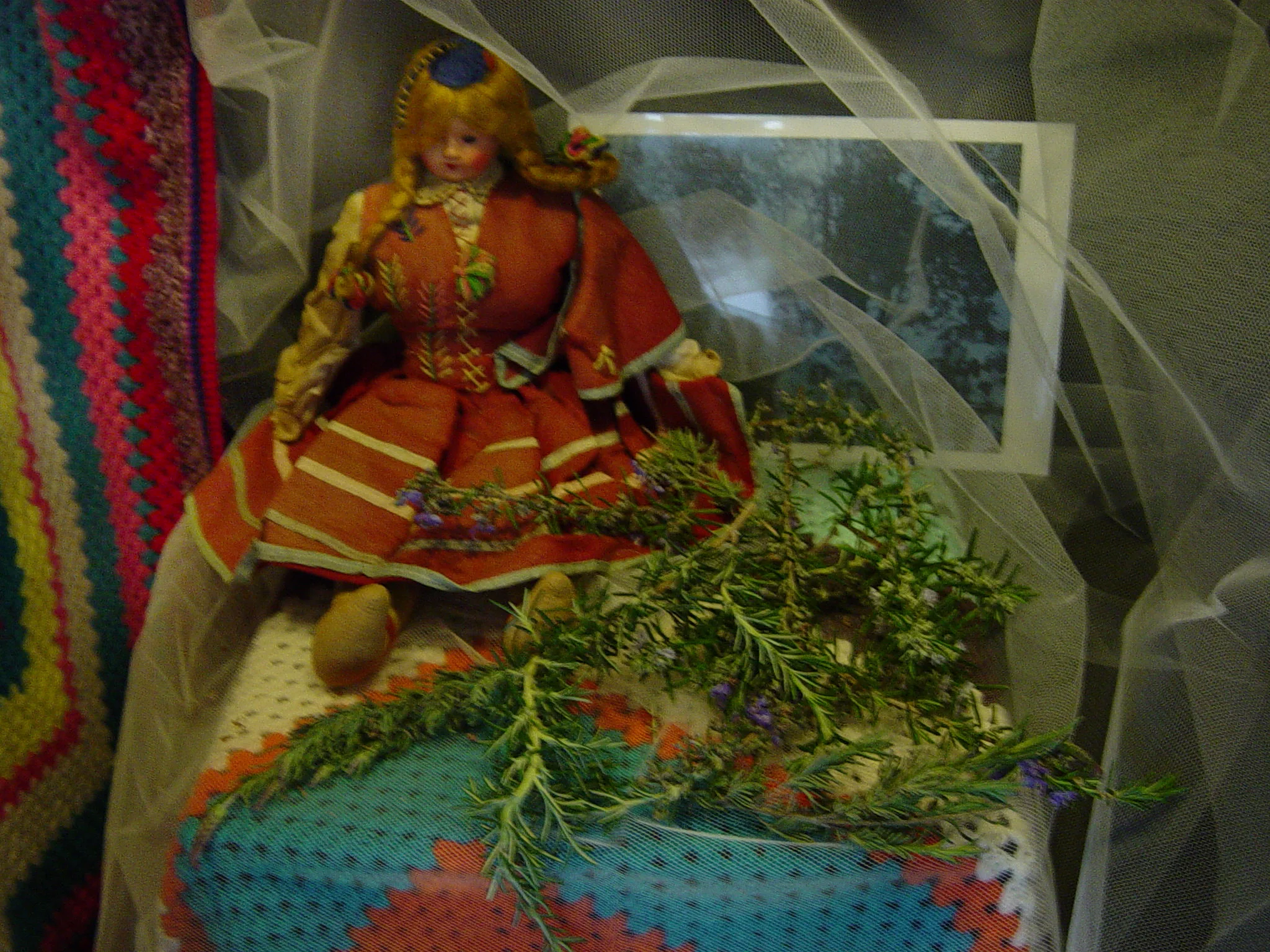 Madiera - a gift from my maternal great grandmother from her journey to England in 1972. Grandma Harrison bought the doll when she visited Portugal en route. Featured in the installation Lost Connections , 2002, Photo by Tracey Benson 2002 .