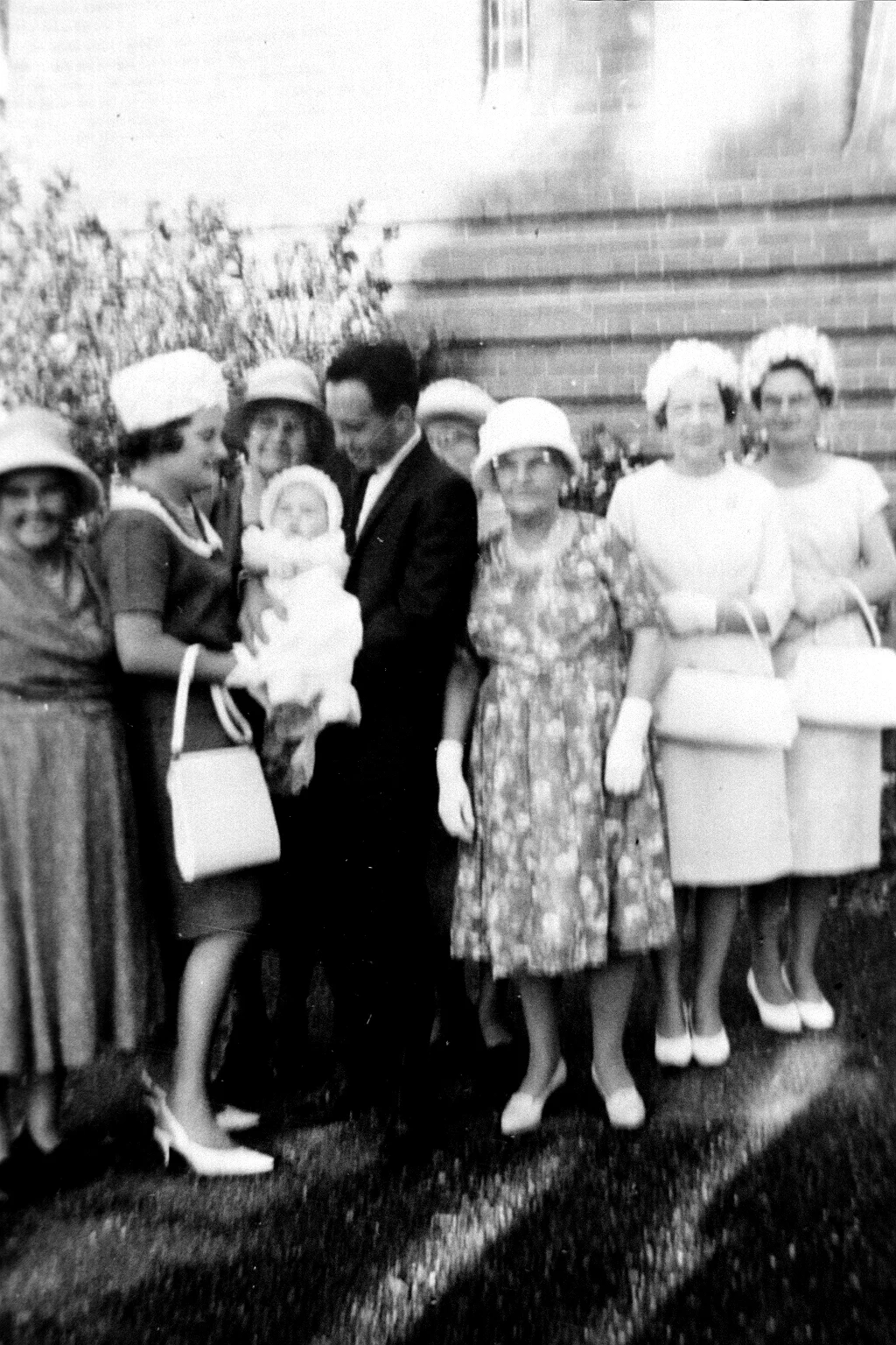 Tracey’s baptism at Lutwyche Anglican Church, with four Great Grandmothers, Two Grandmas and Mum, Photograph by Garry Benson 1966 .