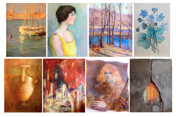 Clockwise from upper left: Dixie Selden, Emma Mendenhall, Francis Farrand Dodge, Lotta Raymond, Susan Goldman, Eunshin Khang, Susan Kemenyffy, Patrice Trauth