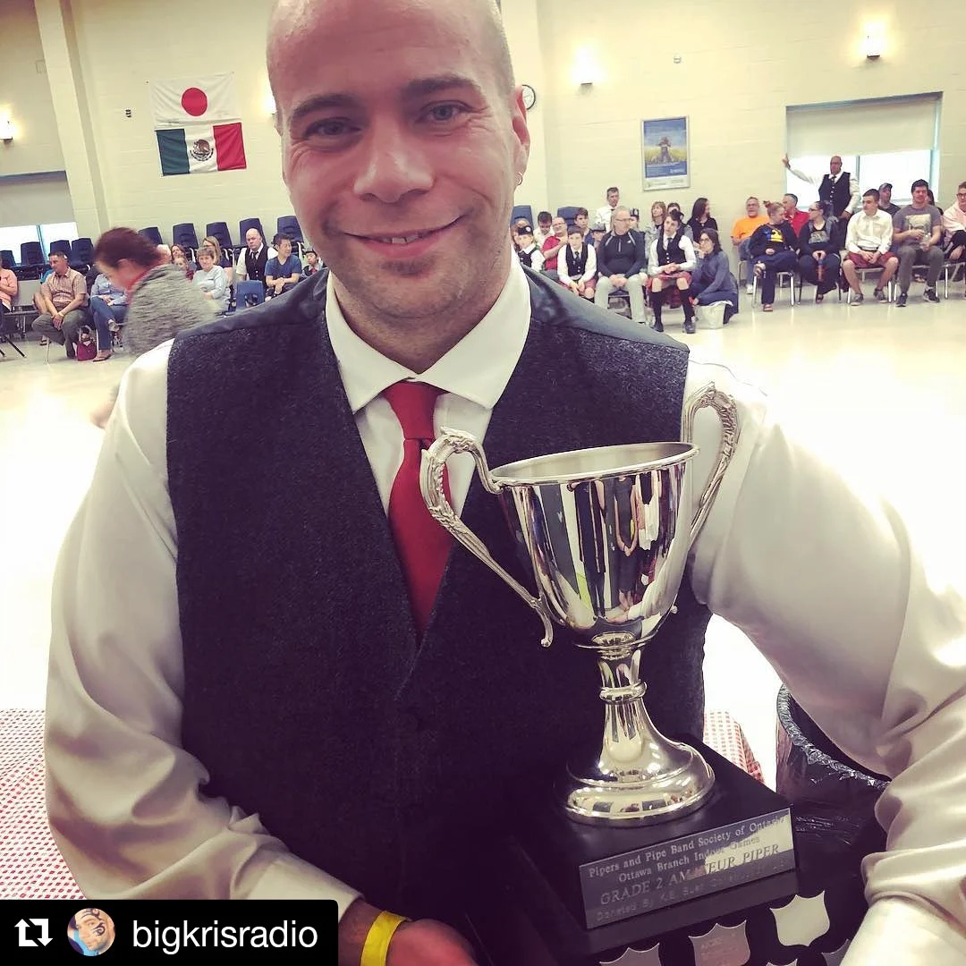 Kris showing off his trophy for Gr2 Amateur Piper of the Day at the Ottawa Branch Indoor Games. Make sure to follow him on Instagram too!