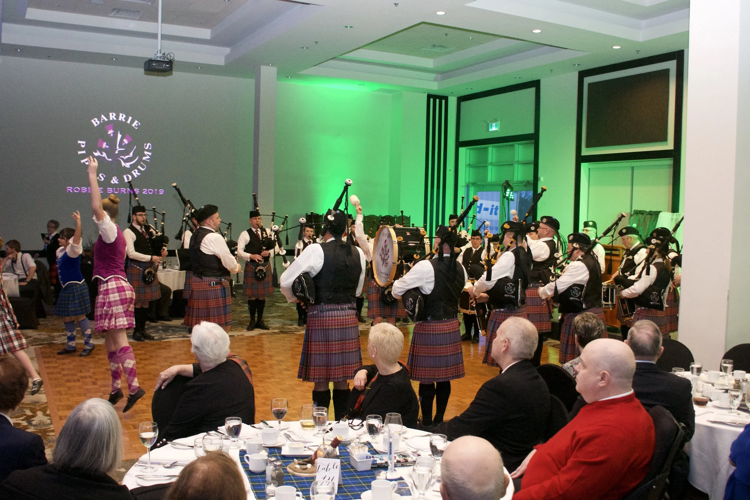 Full band performance with dancers of Miller School of Highland Dance at our Robbie Burns Night