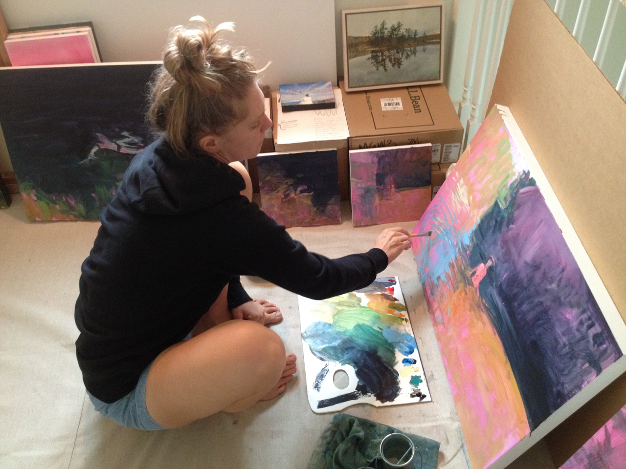 Working on the floor in the studio