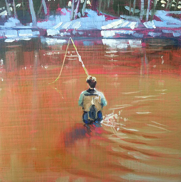 Wading For Spring / 4" x 4" / oil on panel / 2017