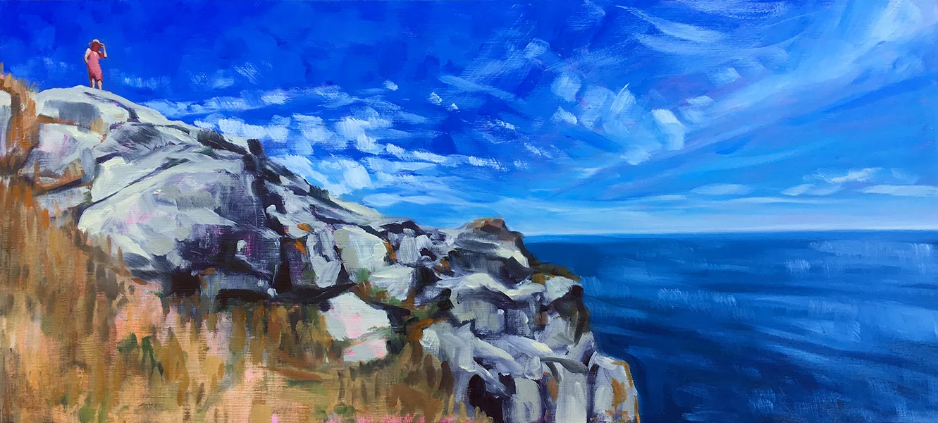 Blue Sky, Pink Dress, Whitehead / 10" x 22" / 2019