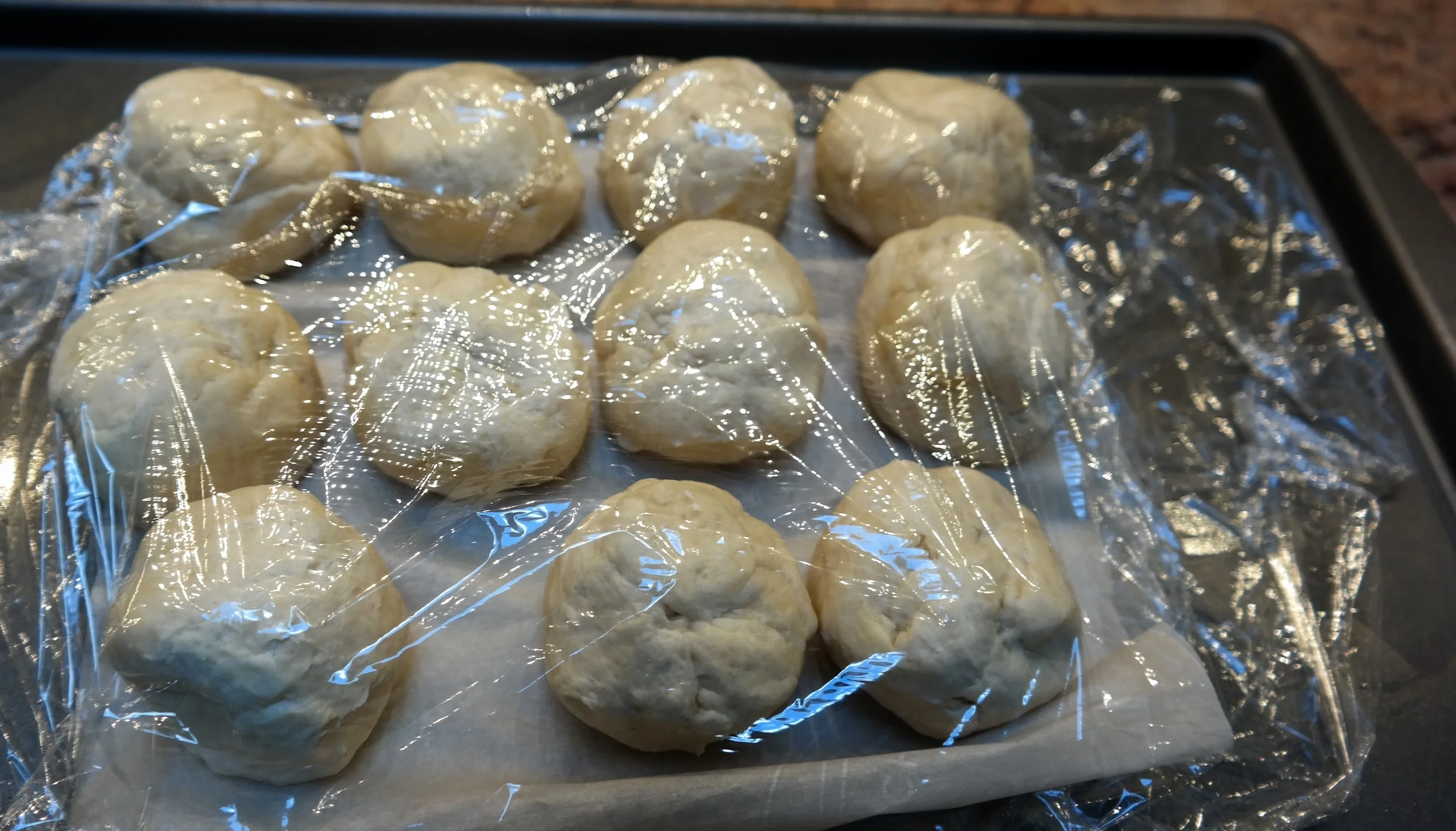 Divided balls that were put in to the refrigerator to chill
