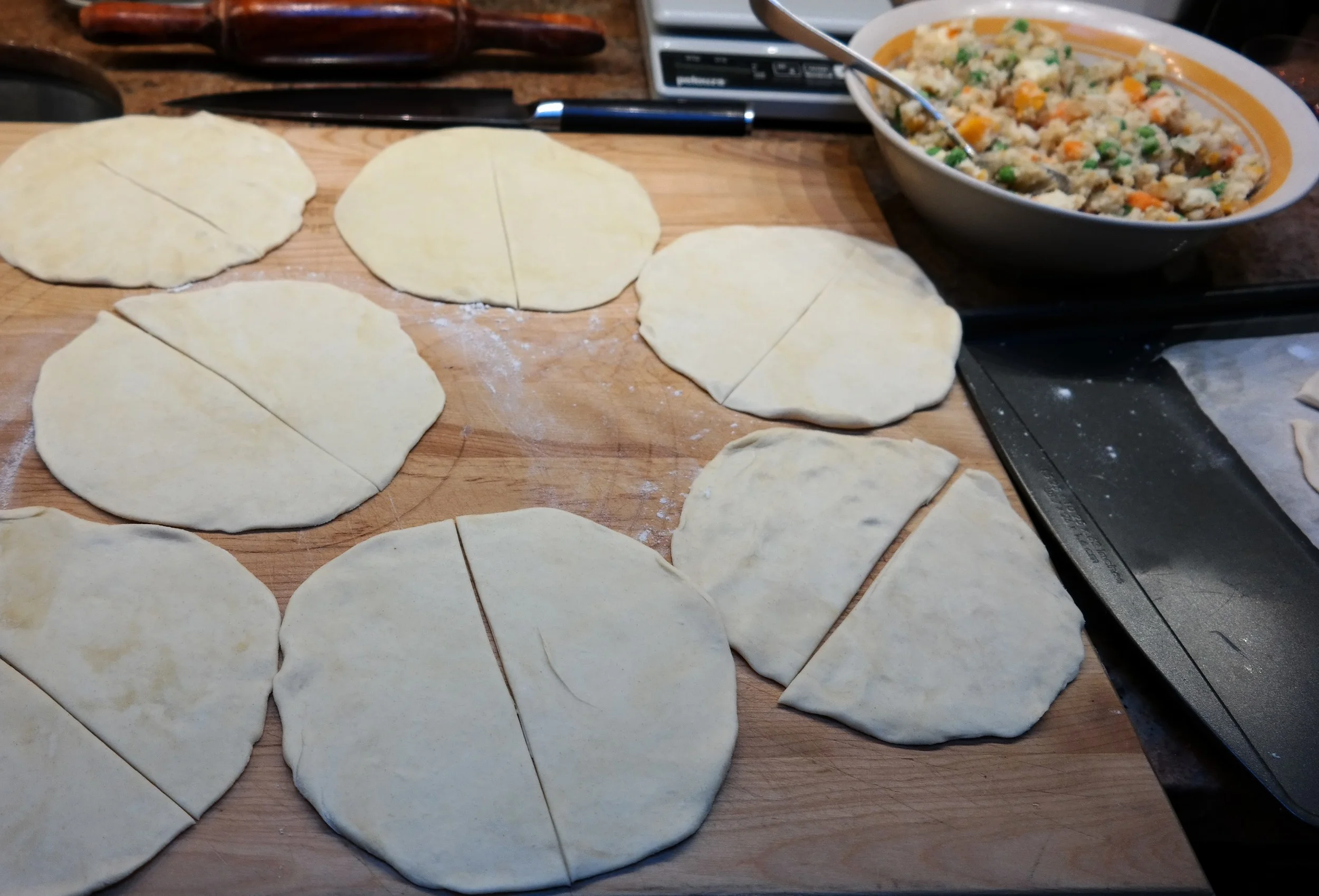 Cut, then chill in batches while shaping and filling 4 at a time