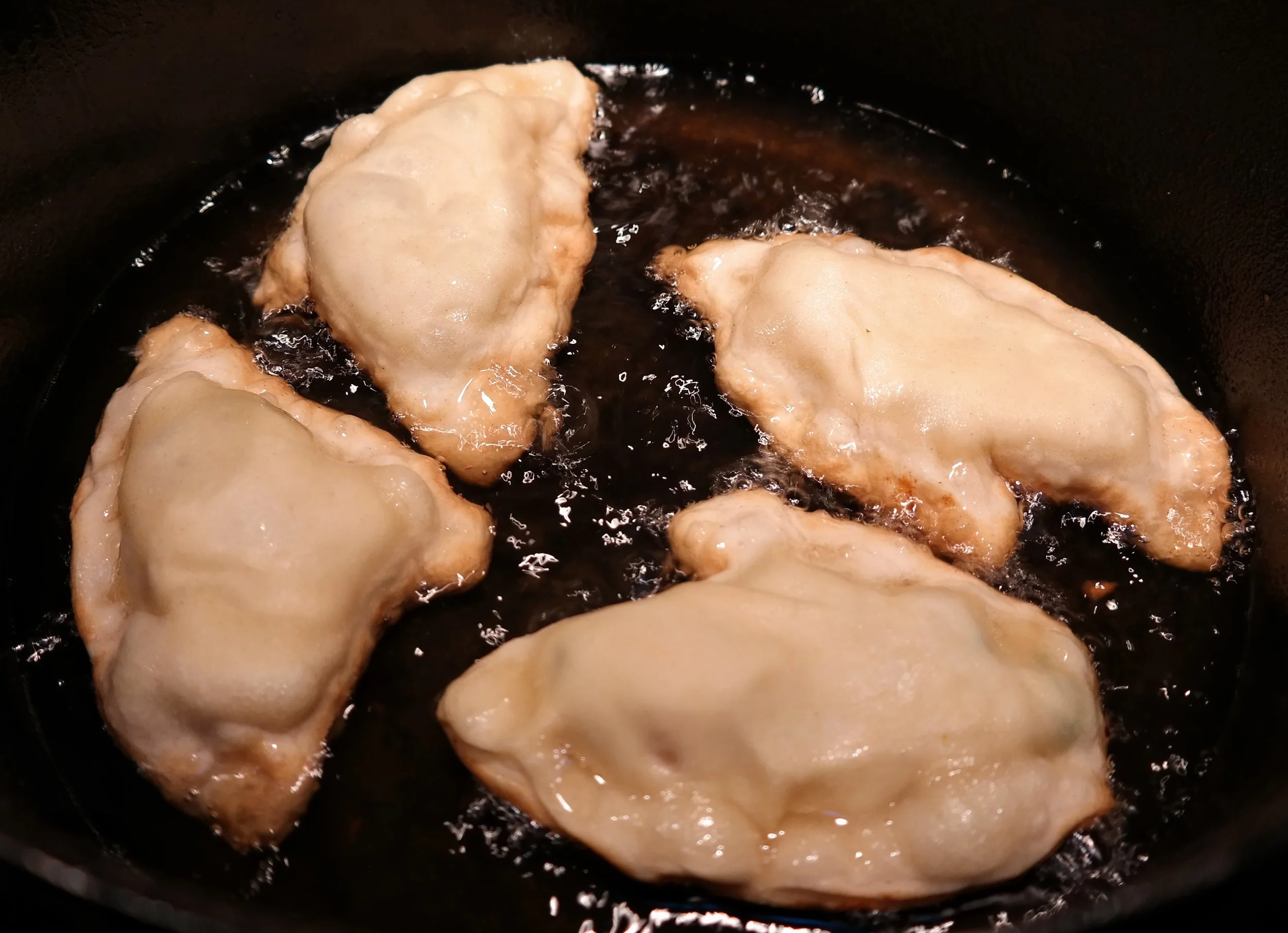 Avoid crowding the pot by frying in smaller batches (recipe makes about 24 total samosas)
