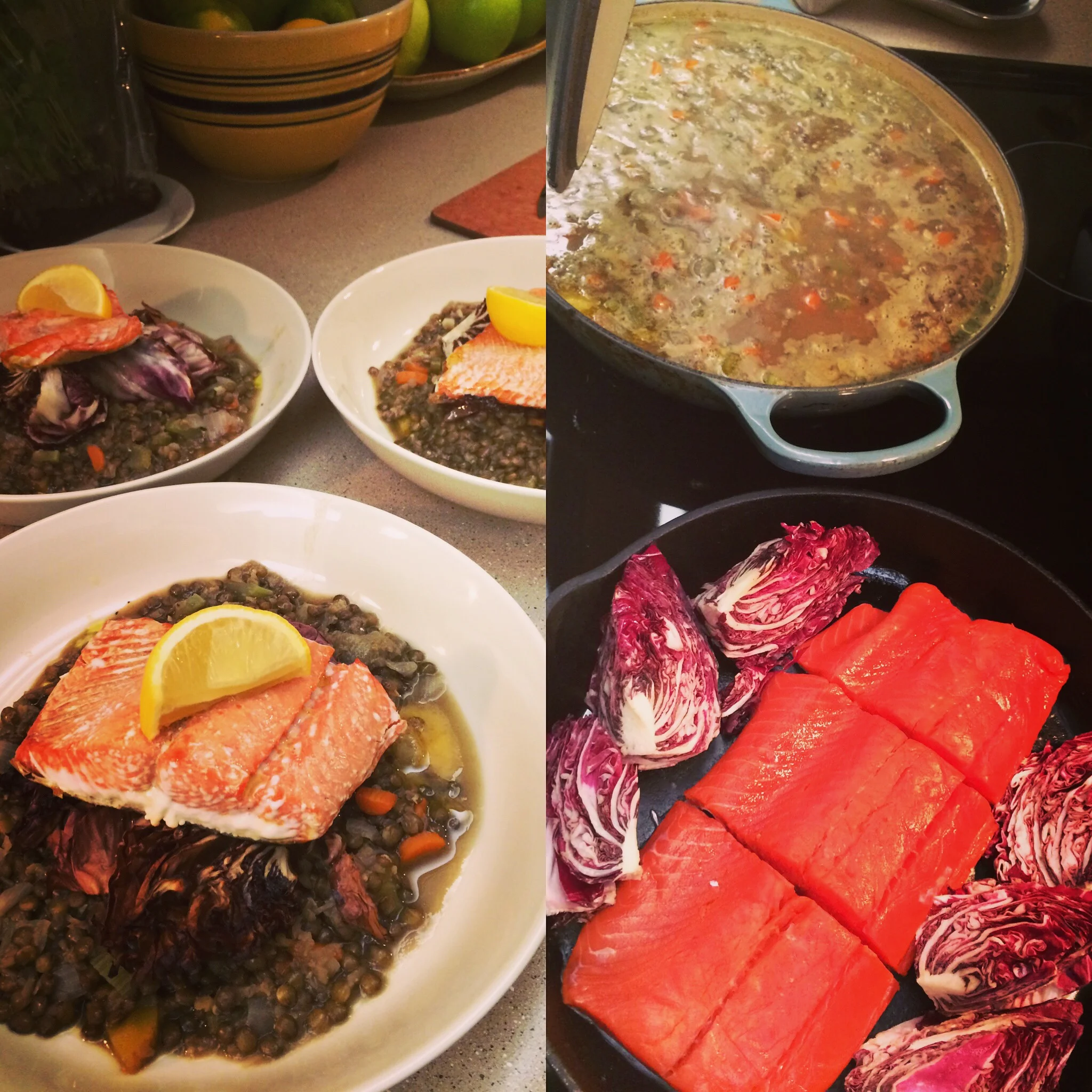 Salmon and Radicchio over Lentils