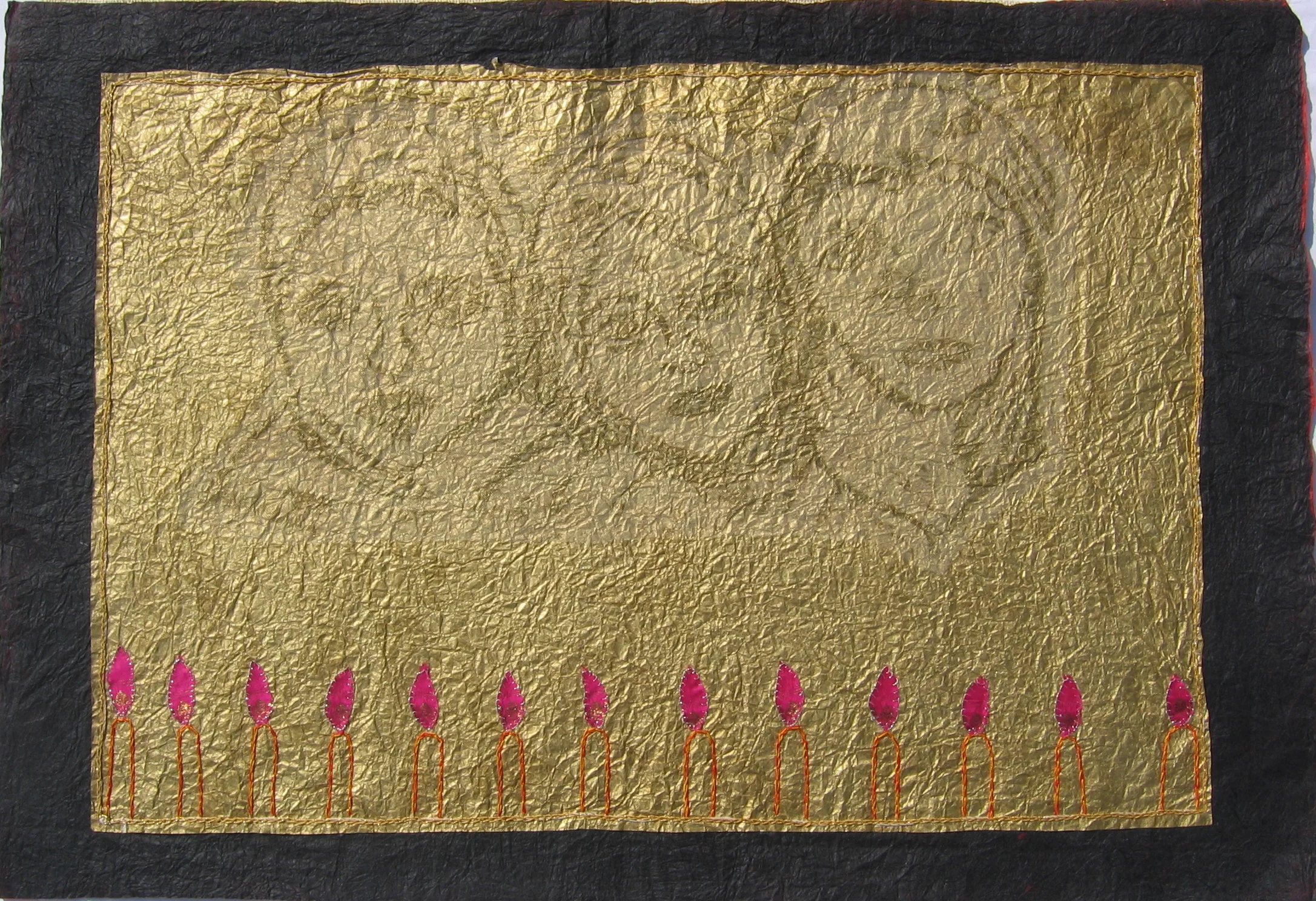 Memories Continue to Haunt Me-the Survivor - Woodcut on fabric & embroidery on paper, 24 1/2" x 35 1/2"
