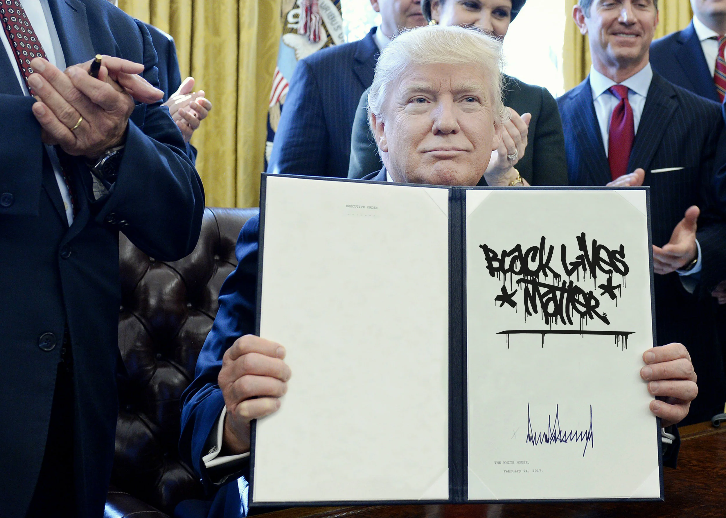 Executive Order - Photo and cut paper, 31.5 x 24.5" by Marqueo