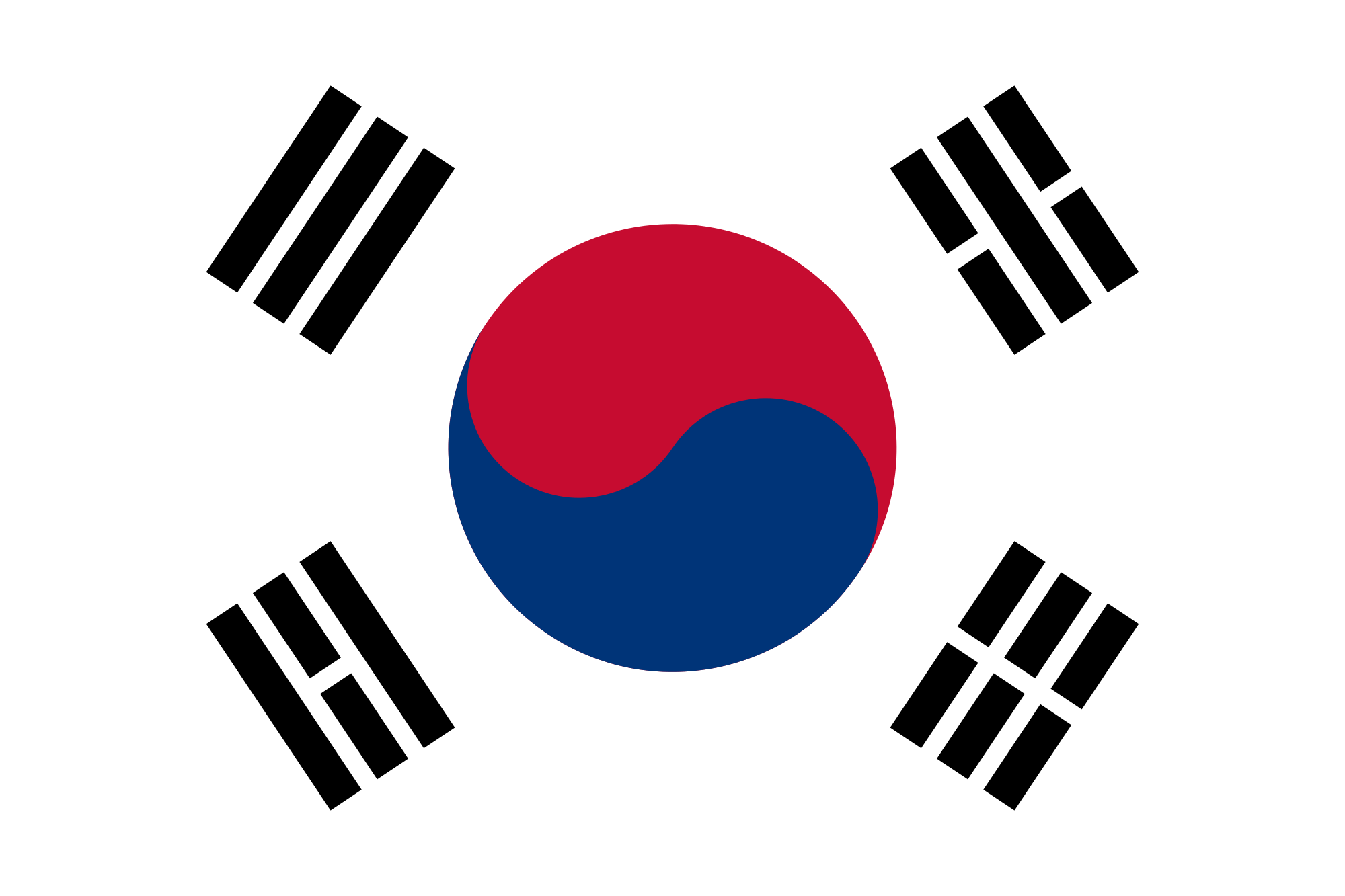   Also called Taekkuk (referring to the Yin and Yang halves of the circle in the center of the flag) the Korean flag exudes balance and harmony.   The red and blue circle in the center is called 'Taeguk', the origin of all things in the universe. The