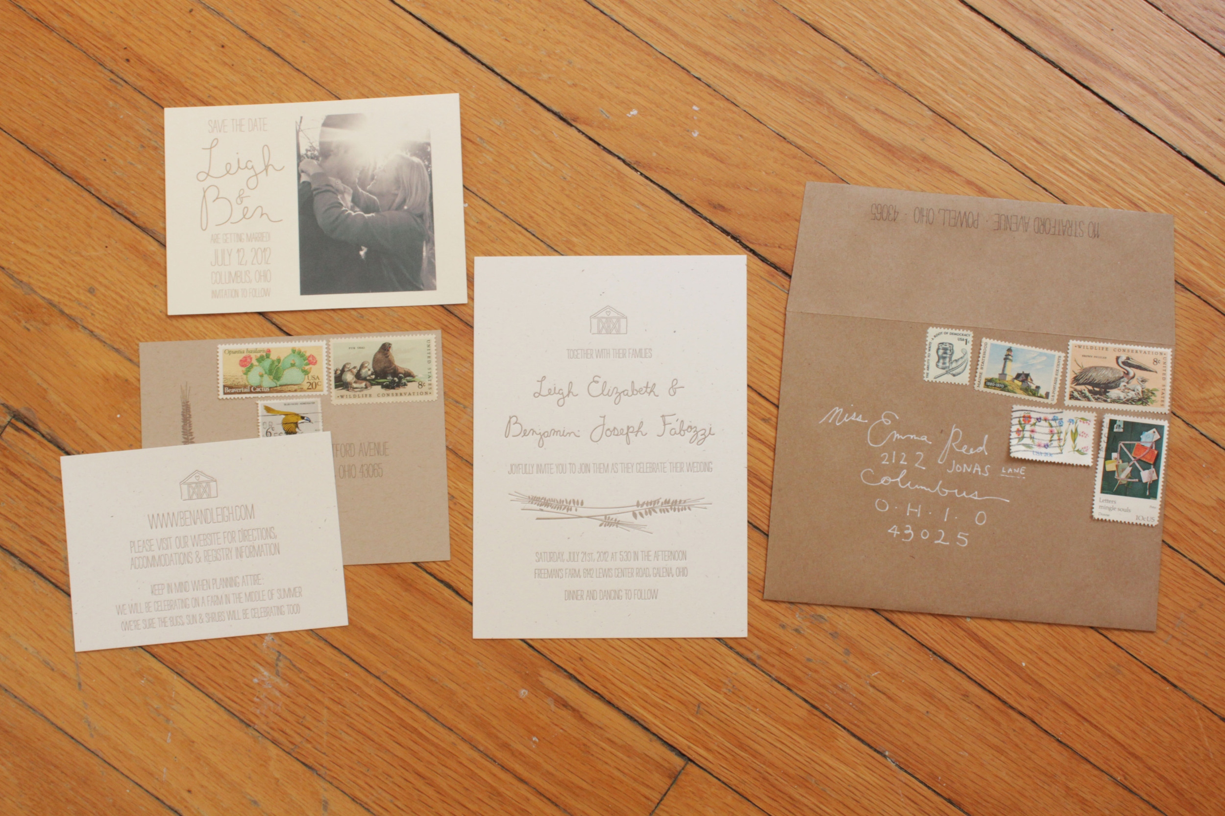  Image of a wedding invitation suite featuring a save the date card, invite card, and RSVP card 