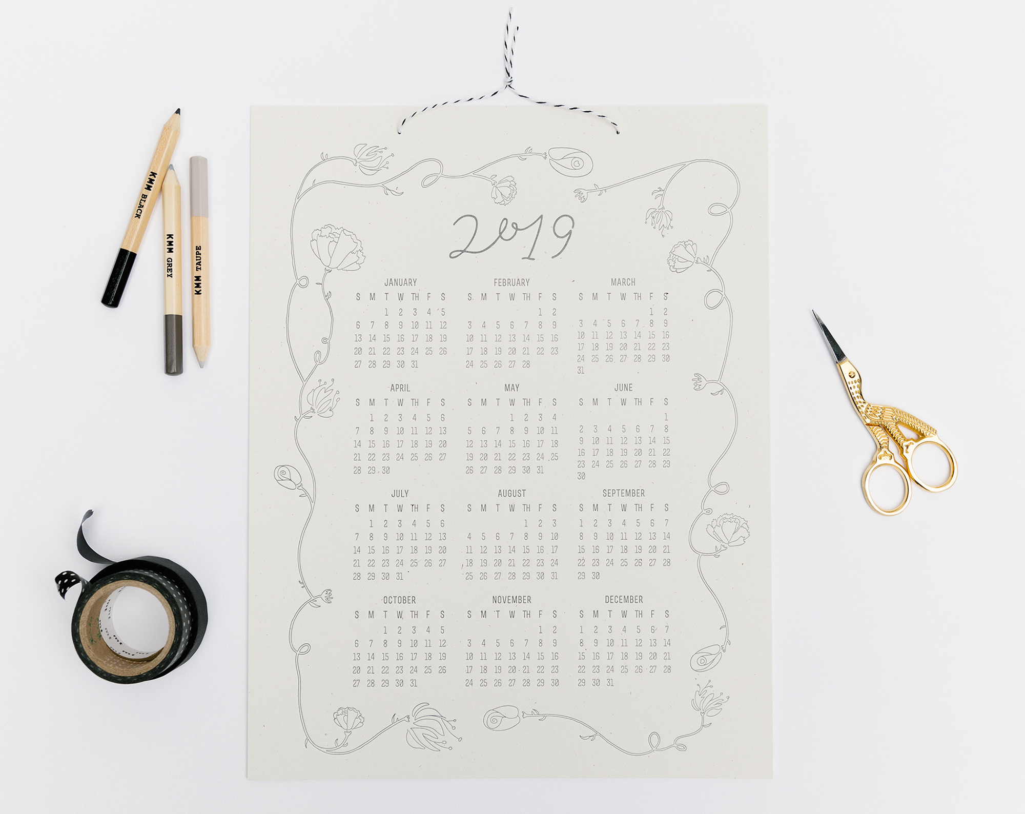 Bennet 2019 letterpress wall calendar