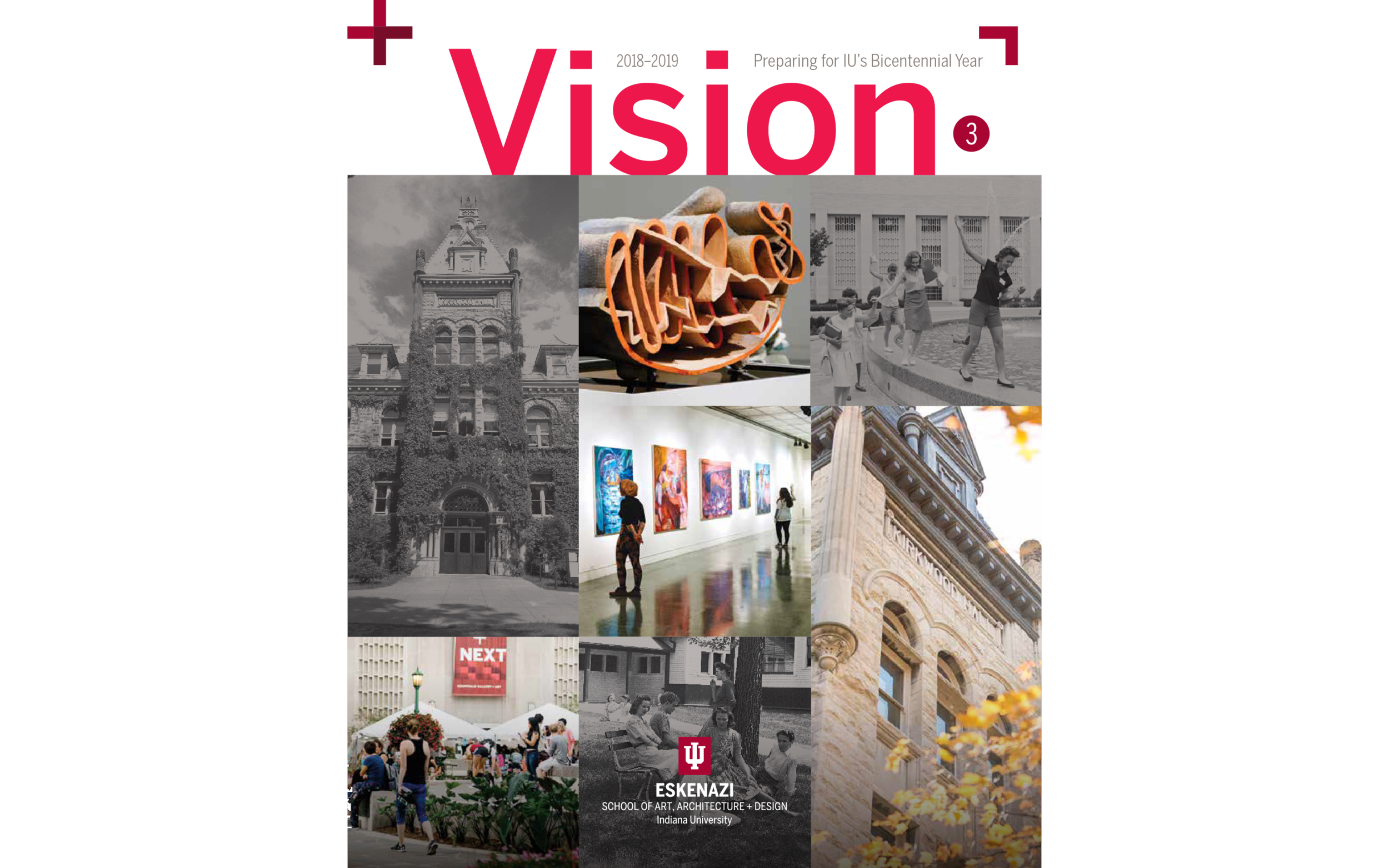  Image of cover of 2018-19 Eskenazi School annual report featuring the title “Vision” and a collage of images 