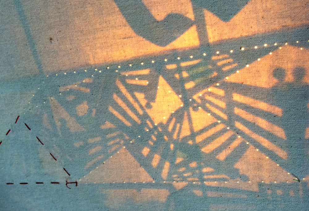 Ghost Rider in progress. Stitching around the diamond in the image.