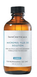Micropeel Solutions 20 Plus and 30 Plus Micropeel 20 Plus Solution contains a 20% salicylic acid to help improve the appearance of acne, fine lines and wrinkles, uneven skin tone, laxity, dullness, and skin imperfections. Micropeel 30 Plus Solution contains 30% salicylic acid and is suitable for more tolerant skin. This peel helps to minimize the appearance of acne, fine lines and wrinkles, uneven skin tone, laxity, dullness, and skin imperfections. *Packages available*