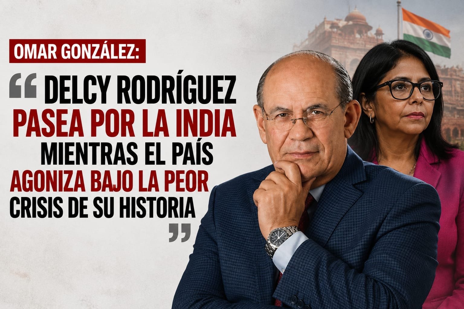 Omar González: Delcy Rodríguez pasea por la India mientras el país agoniza bajo la peor crisis de su historia