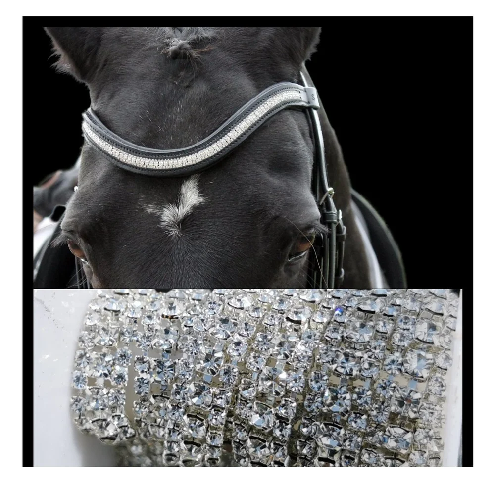 Frontail Cheval Strass Preciosa Cristal AB - Cuir Noir Taille Poney - Neuf