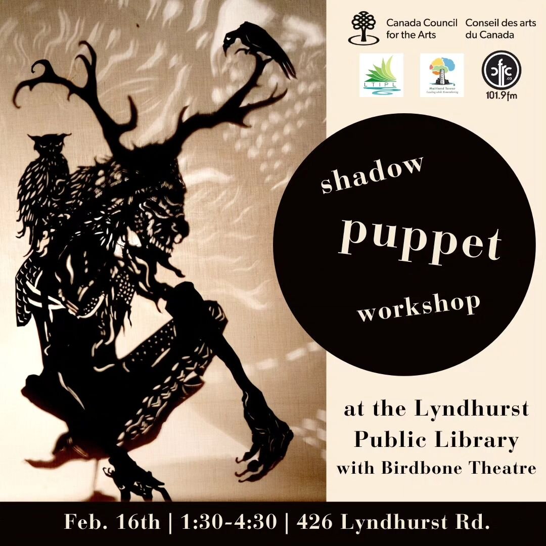 Next month at the Lyndhurst Public Library!

Aleksandra will introduce participants to basic shadow puppetry construction, shadow screen and lighting set-up, and experimentation with movement and sound. 

Participants will make a simple paper shadow 
